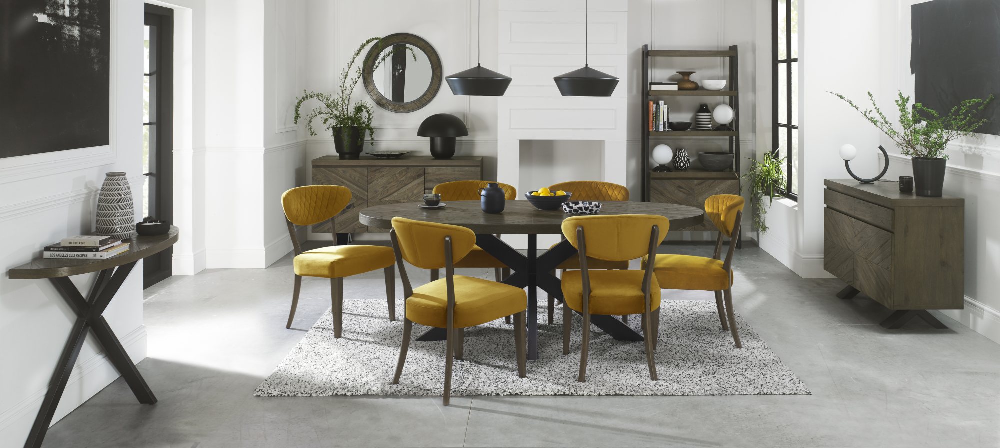 Bosco - Fumed Oak Dining Chair in Mustard Velvet (Pair)