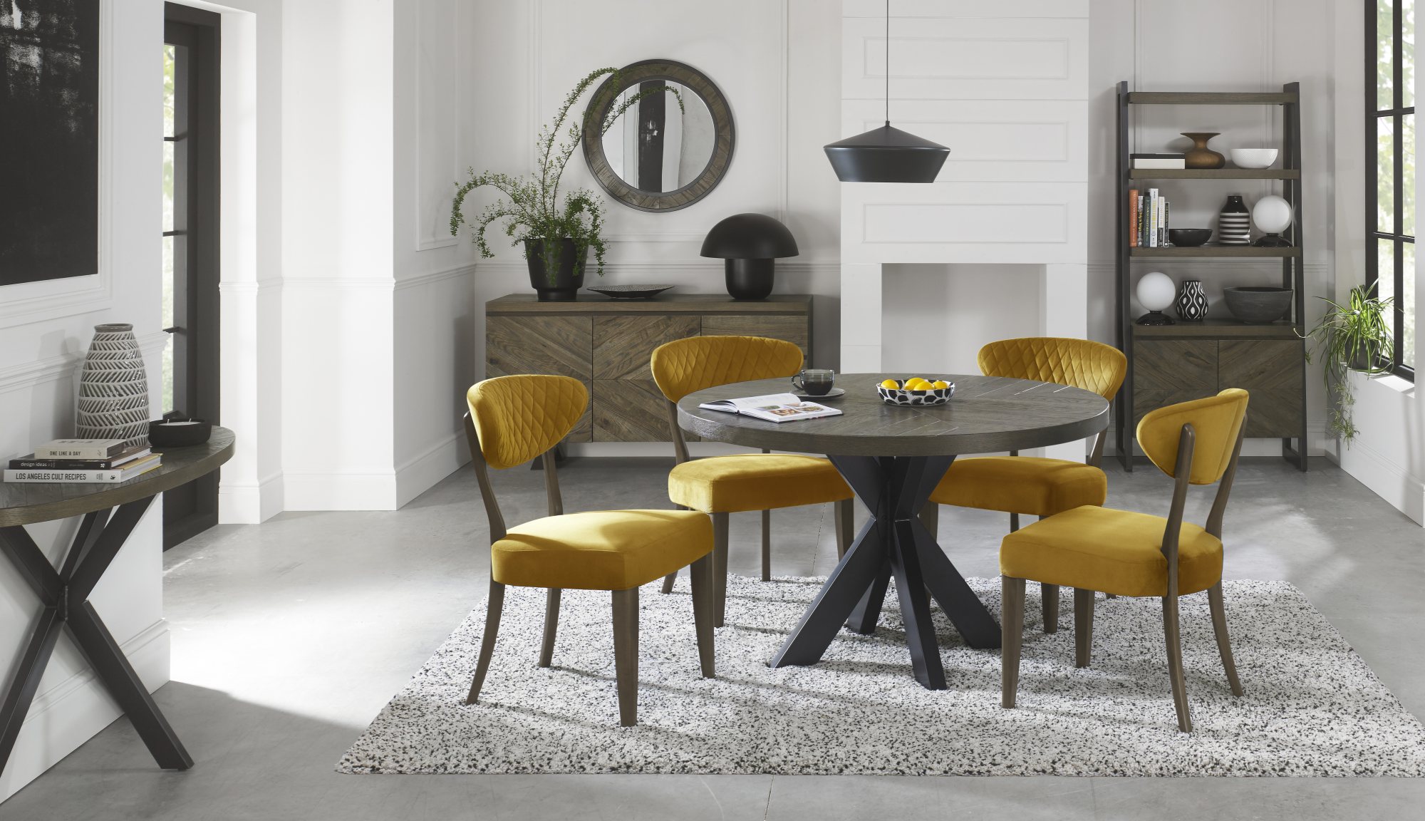 Bosco - Fumed Oak Dining Chair in Mustard Velvet (Pair)