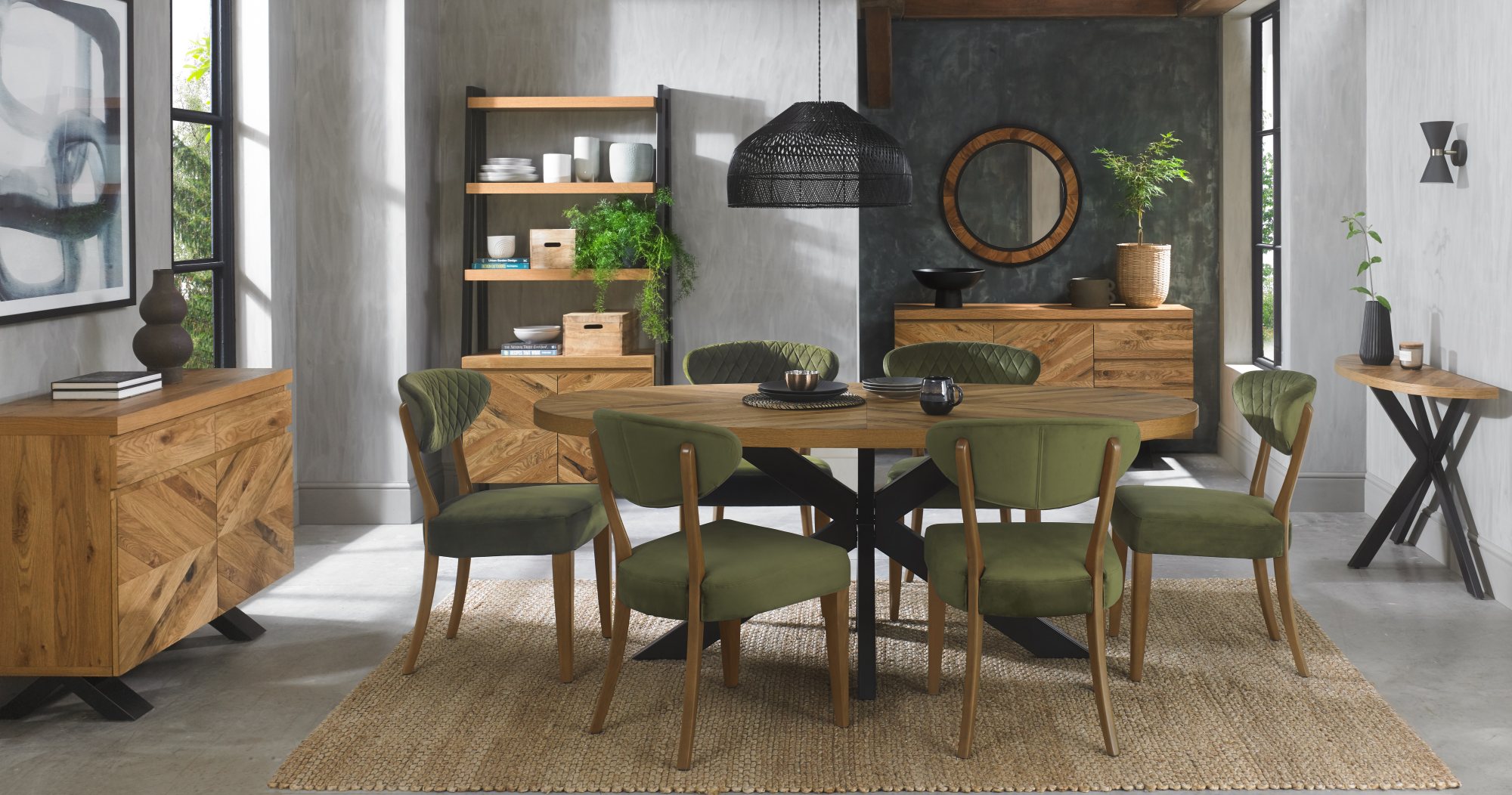 Bosco - Rustic Oak Dining Chair in Cedar Velvet (Pair)