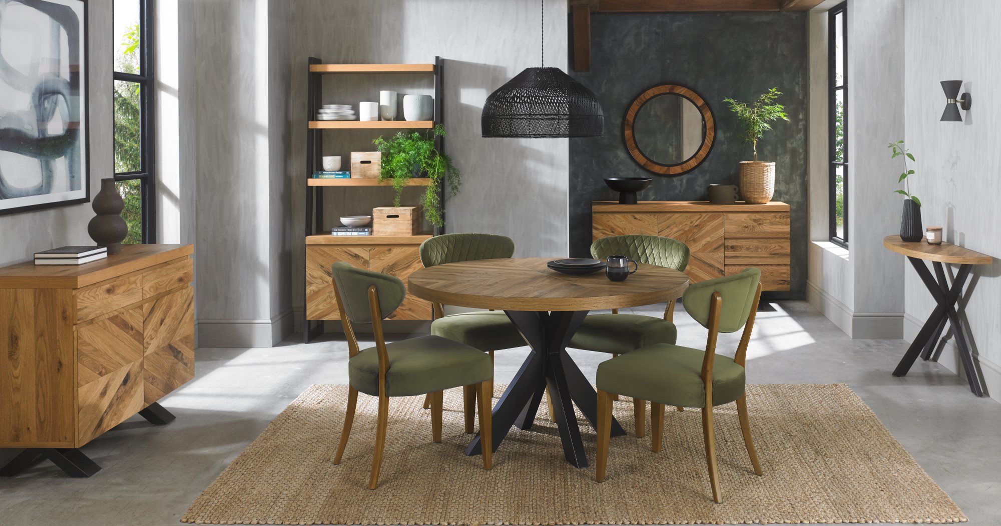 Bosco - Rustic Oak Dining Chair in Cedar Velvet (Pair)