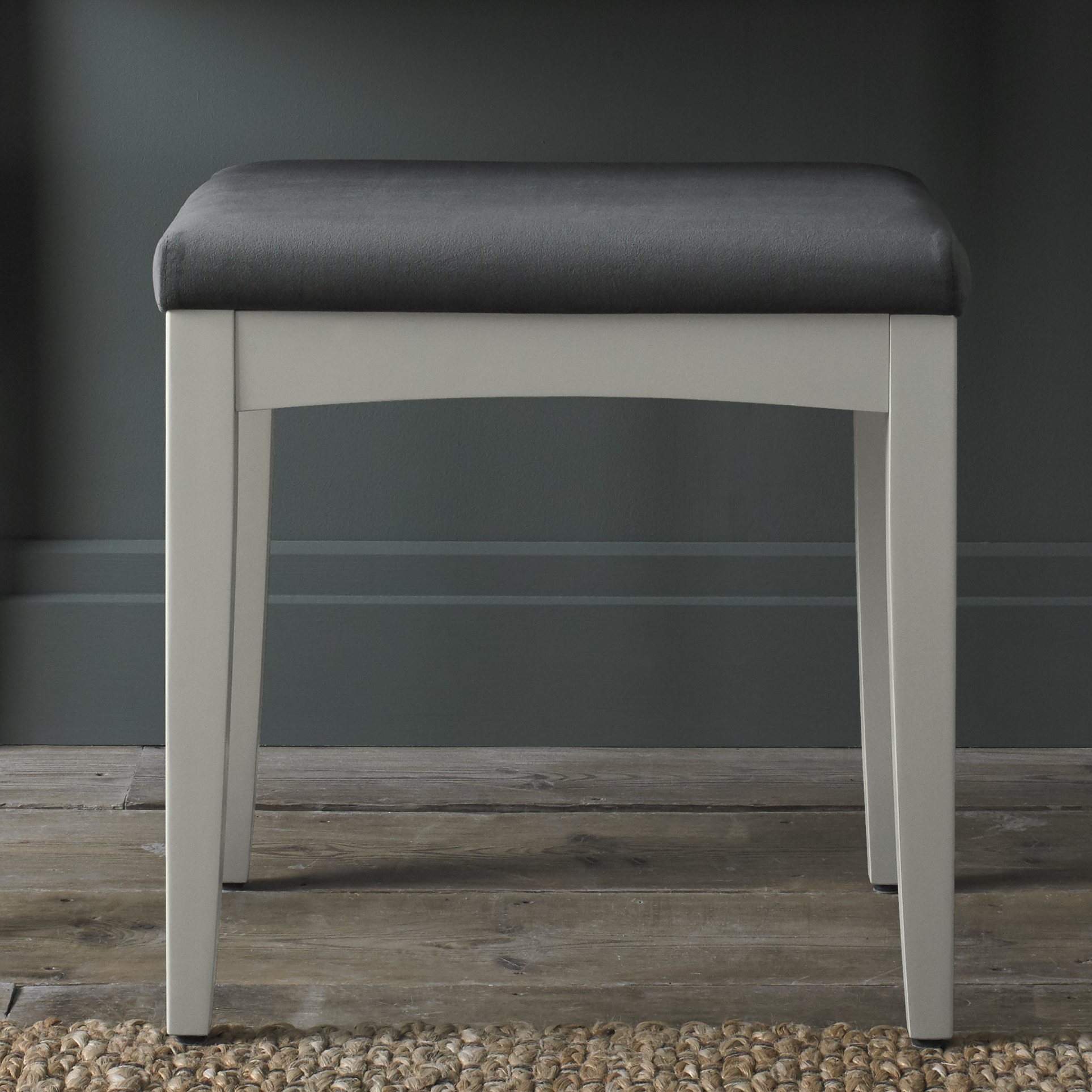 Larsen Scandi Oak & Soft Grey Stool - Gun Metal Velvet