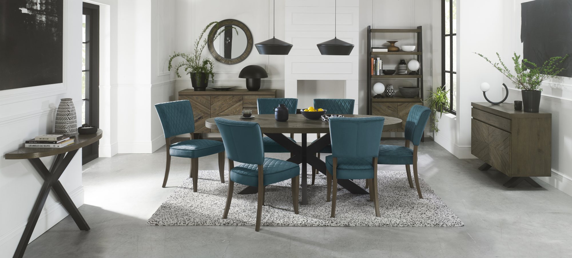 Constable - Fumed Oak Dining Chair in Azure Velvet (Pair)