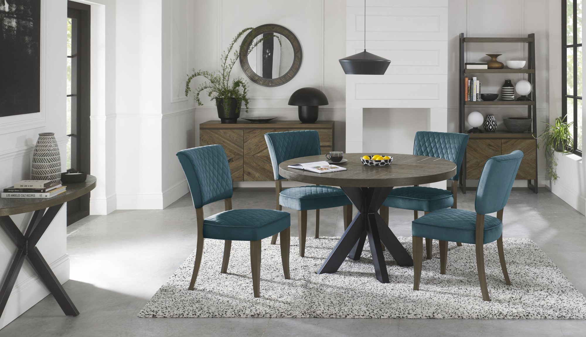 Constable - Fumed Oak Dining Chair in Azure Velvet (Pair)