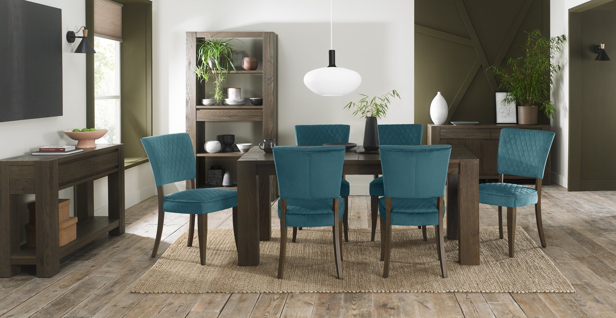 Constable - Fumed Oak Dining Chair in Azure Velvet (Pair)