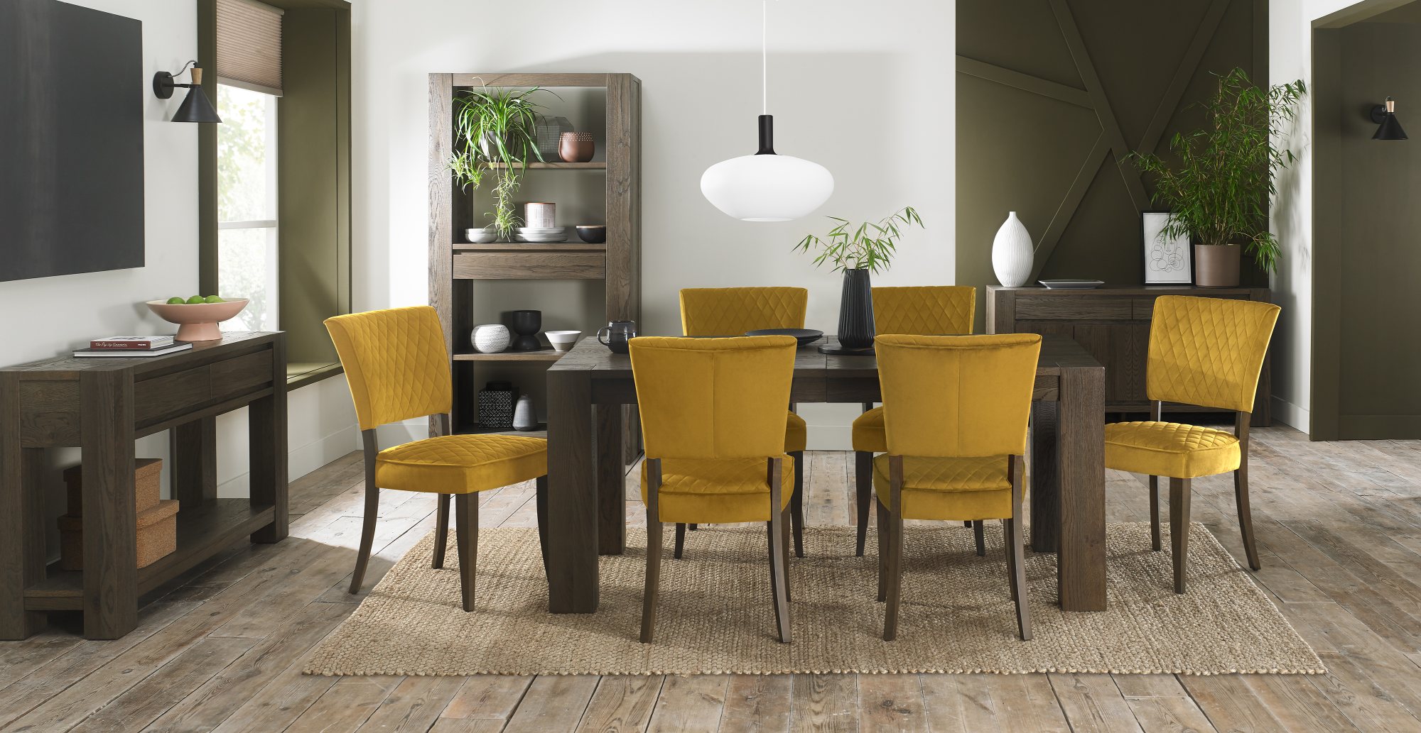 Constable - Fumed Oak Dining Chair in Mustard Velvet (Pair)