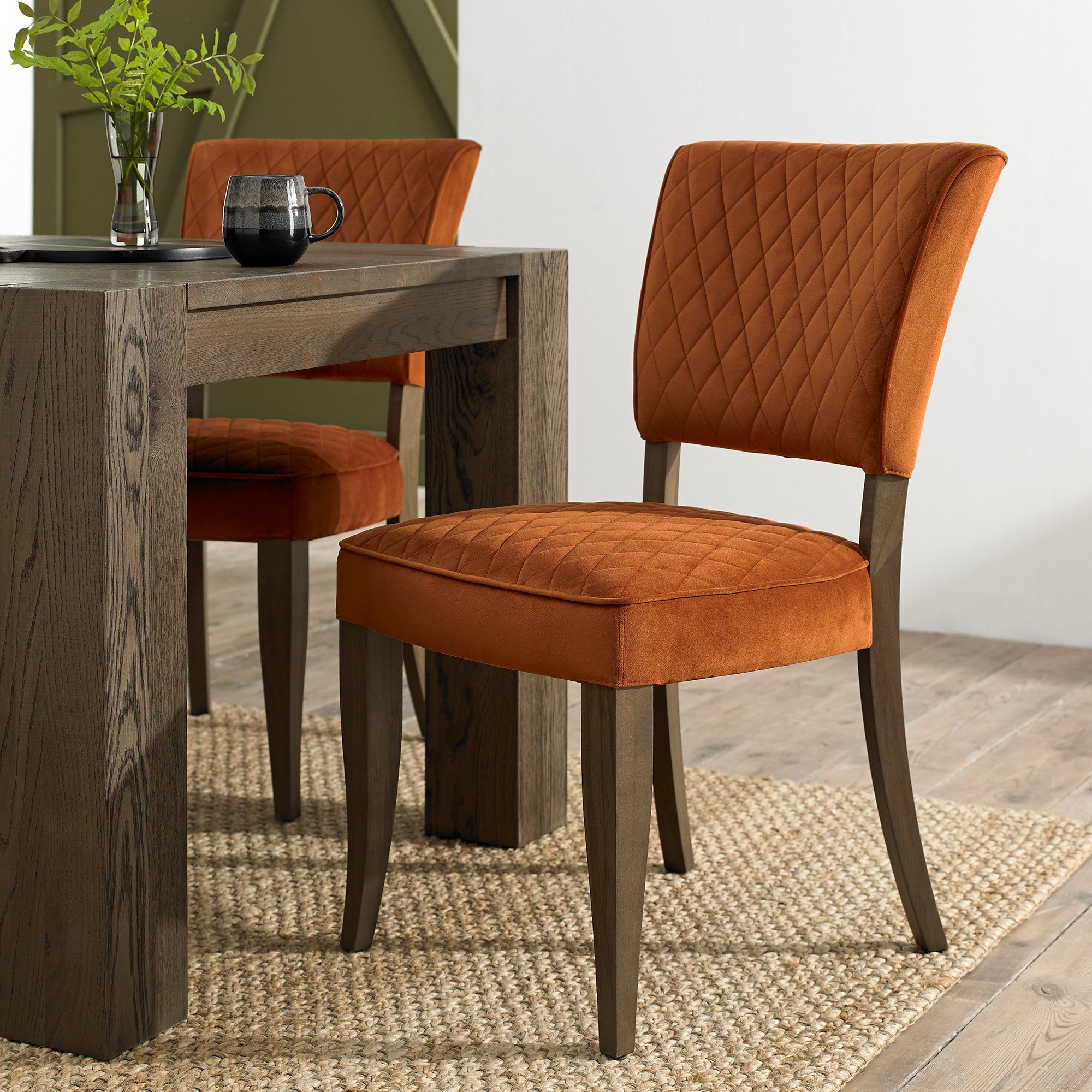 Constable Fumed Oak Chairs in Rust Velvet Fabric