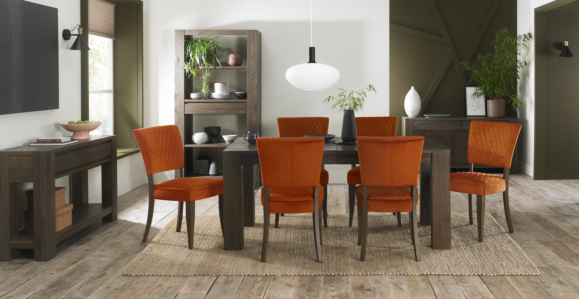 Constable - Fumed Oak Dining Chair in Rust Velvet (Pair)