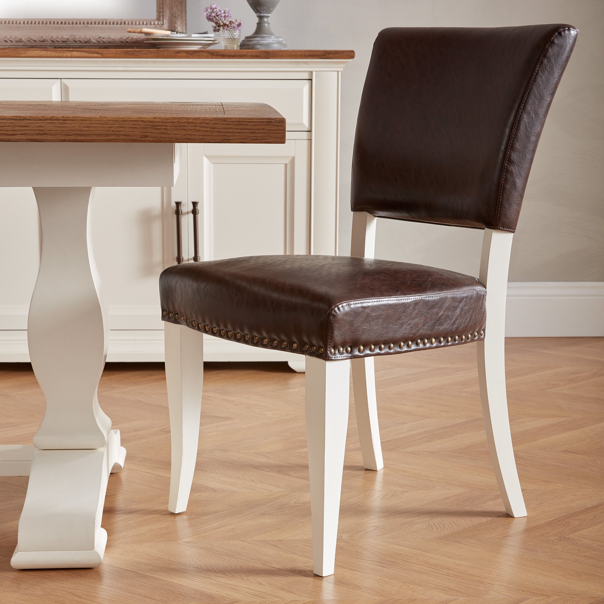 Rivera Ivory Rustic Espresso Faux Leather Dining Chairs