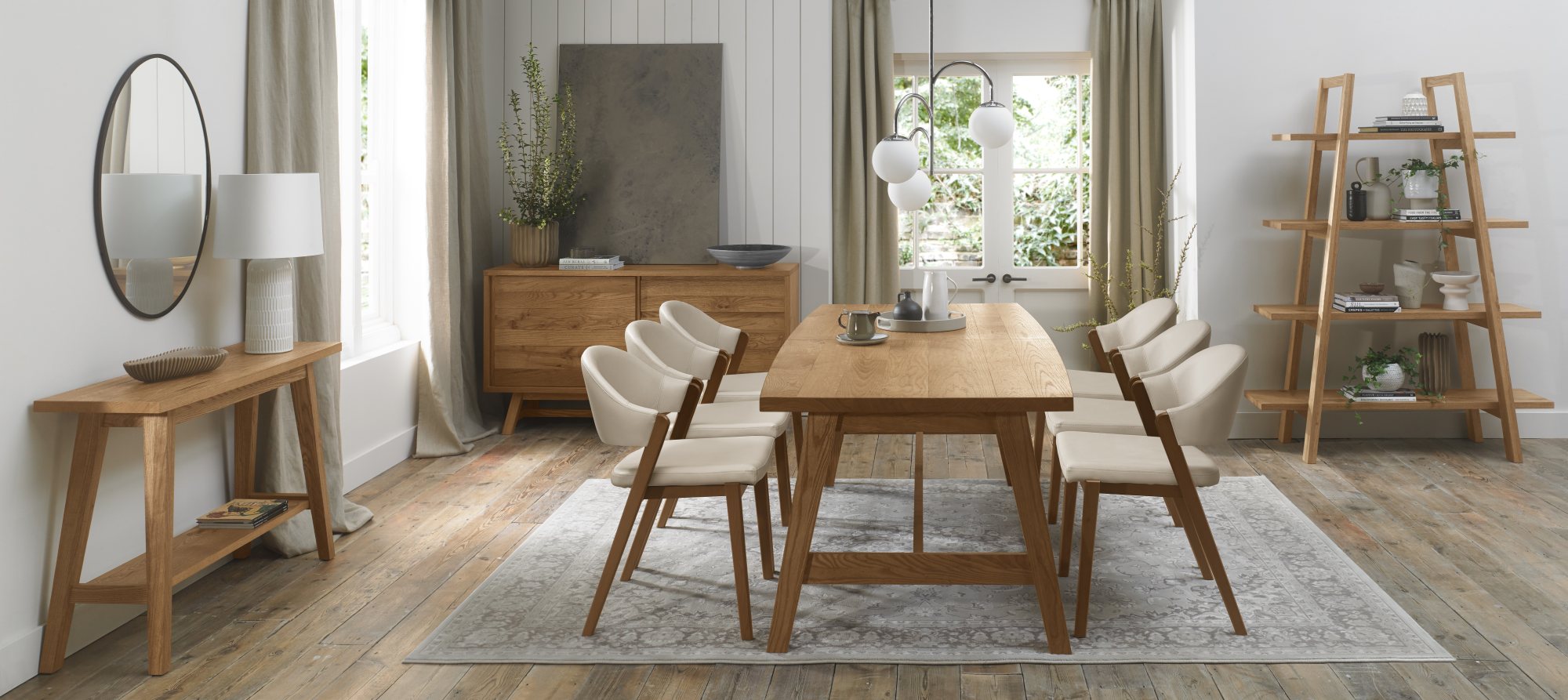 Rosen - Rustic Oak Dining Chair in Ivory Bonded Leather (Pair)