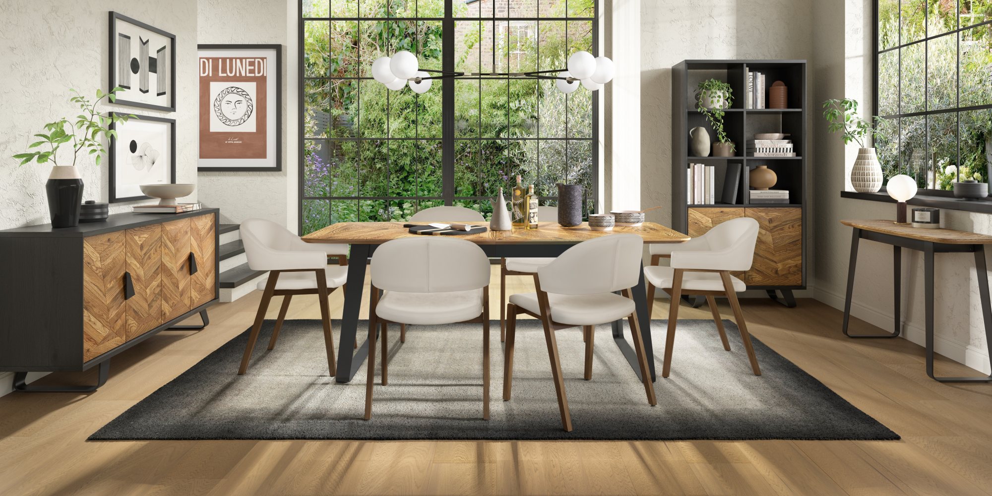 Rosen - Rustic Oak Dining Arm Chair in Ivory Bonded Leather (Pair)