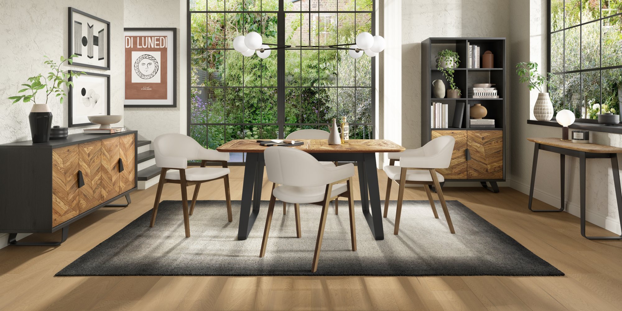 Rosen - Rustic Oak Dining Arm Chair in Ivory Bonded Leather (Pair)