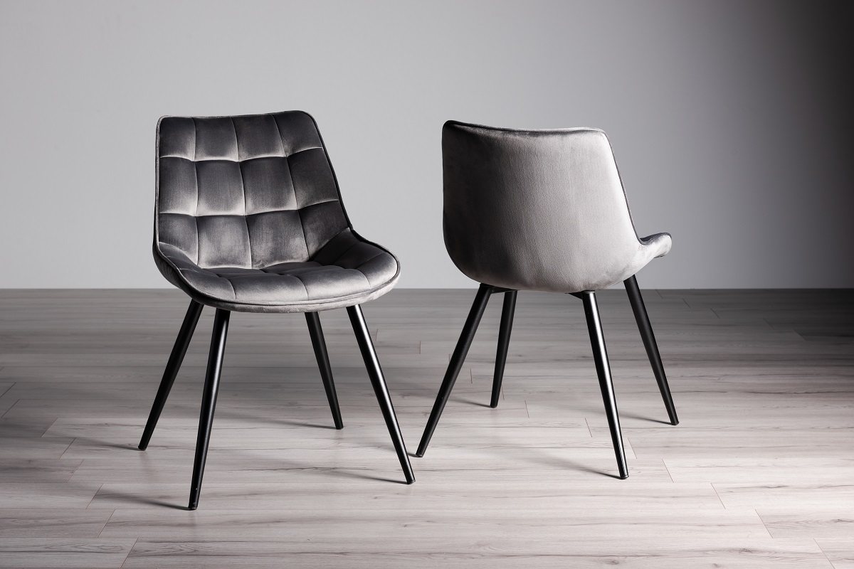 Miro - Glass 6 Seater Dining Table & 6 Grey Velvet Seurat Dining Chairs