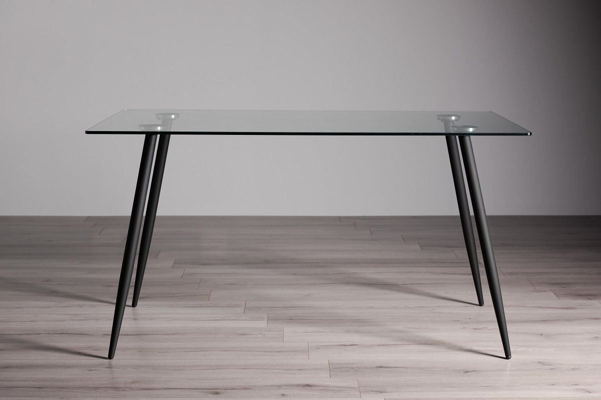 Martini - Glass 6 Seater Dining Table & 6 Dark Grey Faux Leather Mondrian Dining Chairs