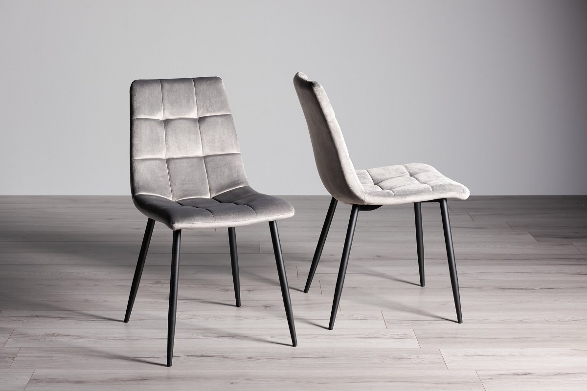 Martini - Glass 6 Seater Dining Table & 6 Grey Velvet Mondrian Dining Chairs