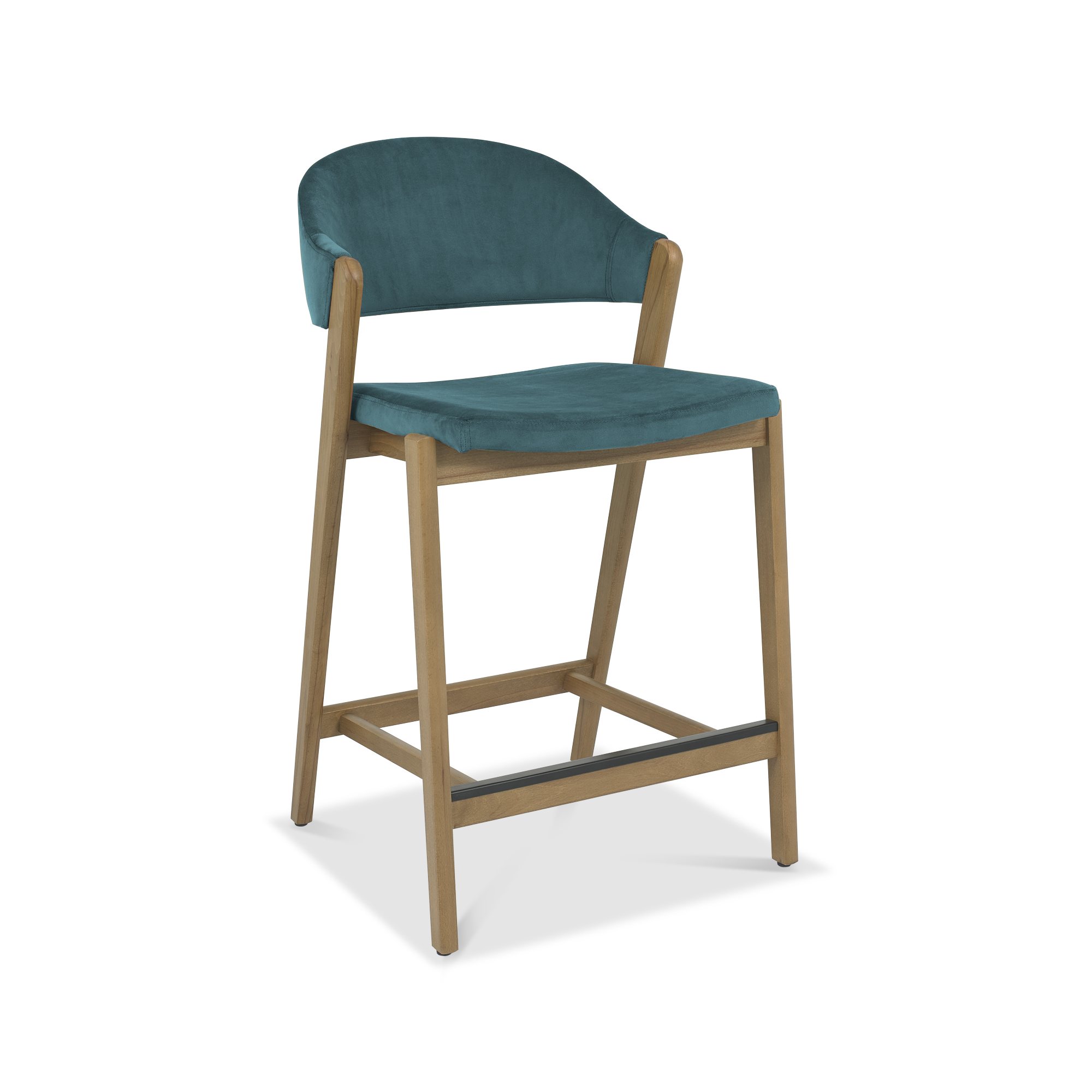 Rosen - Rustic Oak Bar Stool in Azure Velvet