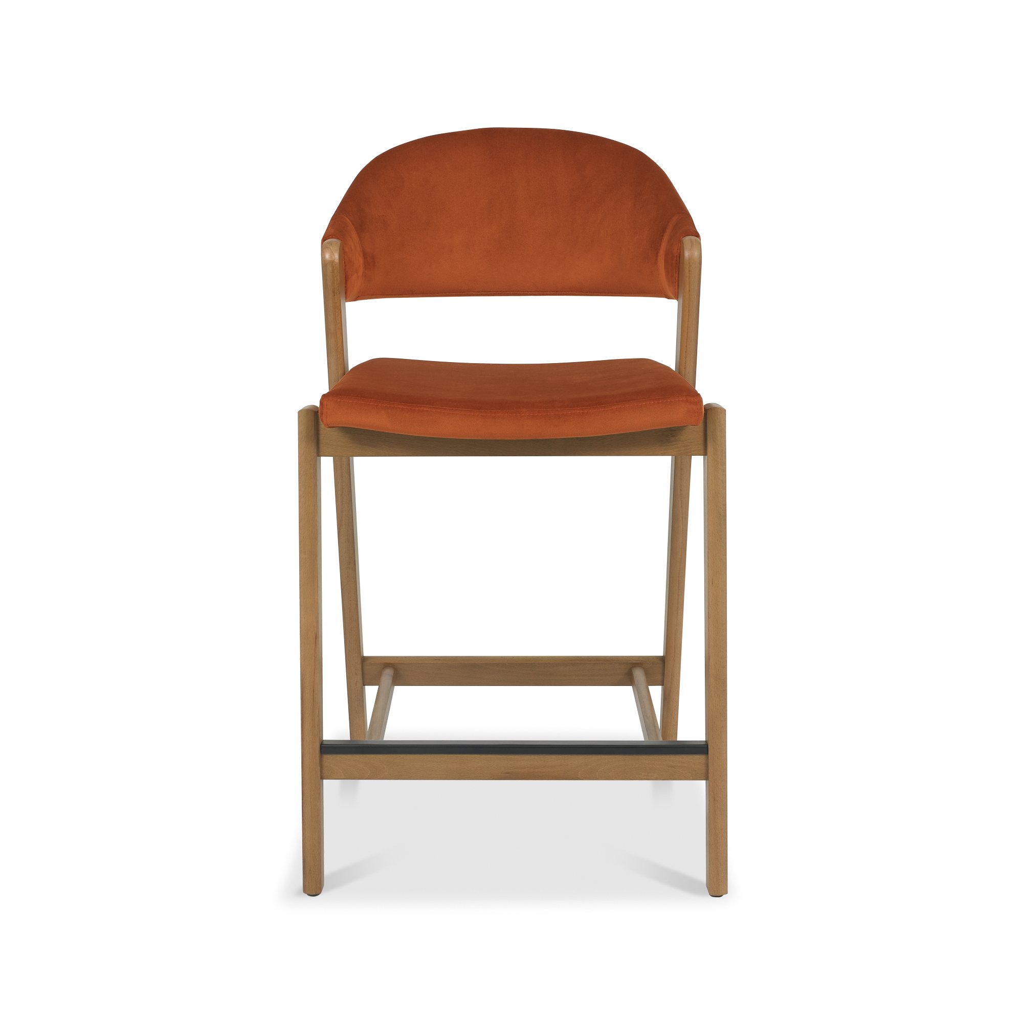 Rosen - Rustic Oak Bar Stool in Rust Velvet