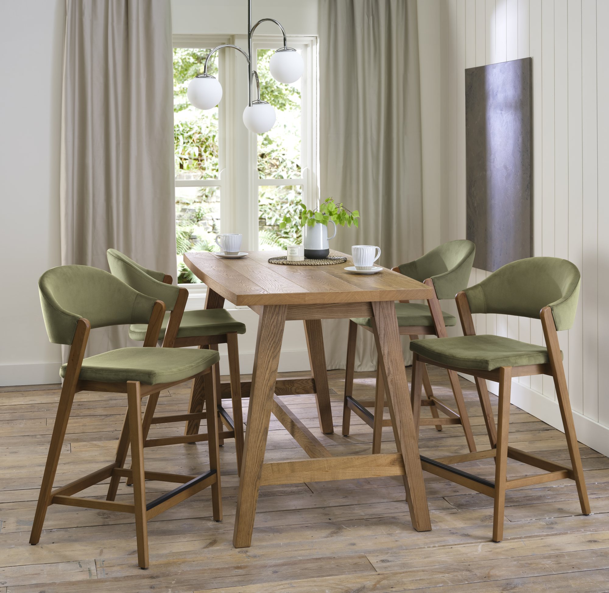 Rosen - Rustic Oak Bar Stool in Cedar Velvet