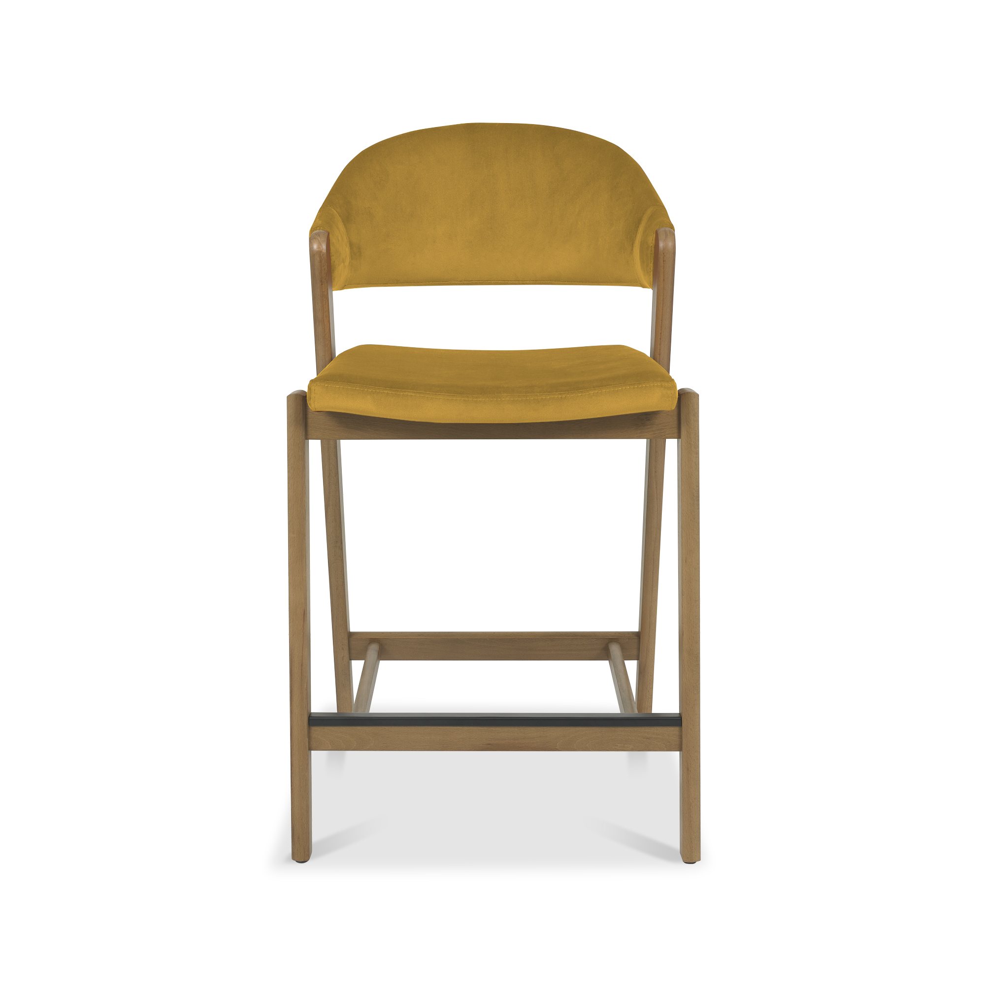 Rosen - Rustic Oak Bar Stool in Dark Mustard Velvet