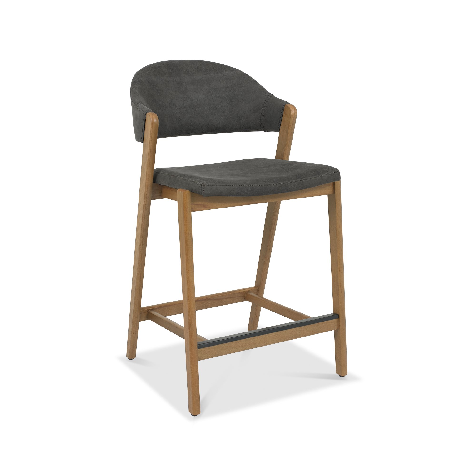 Rosen - Rustic Oak Bar Stool in Dark Grey Fabric