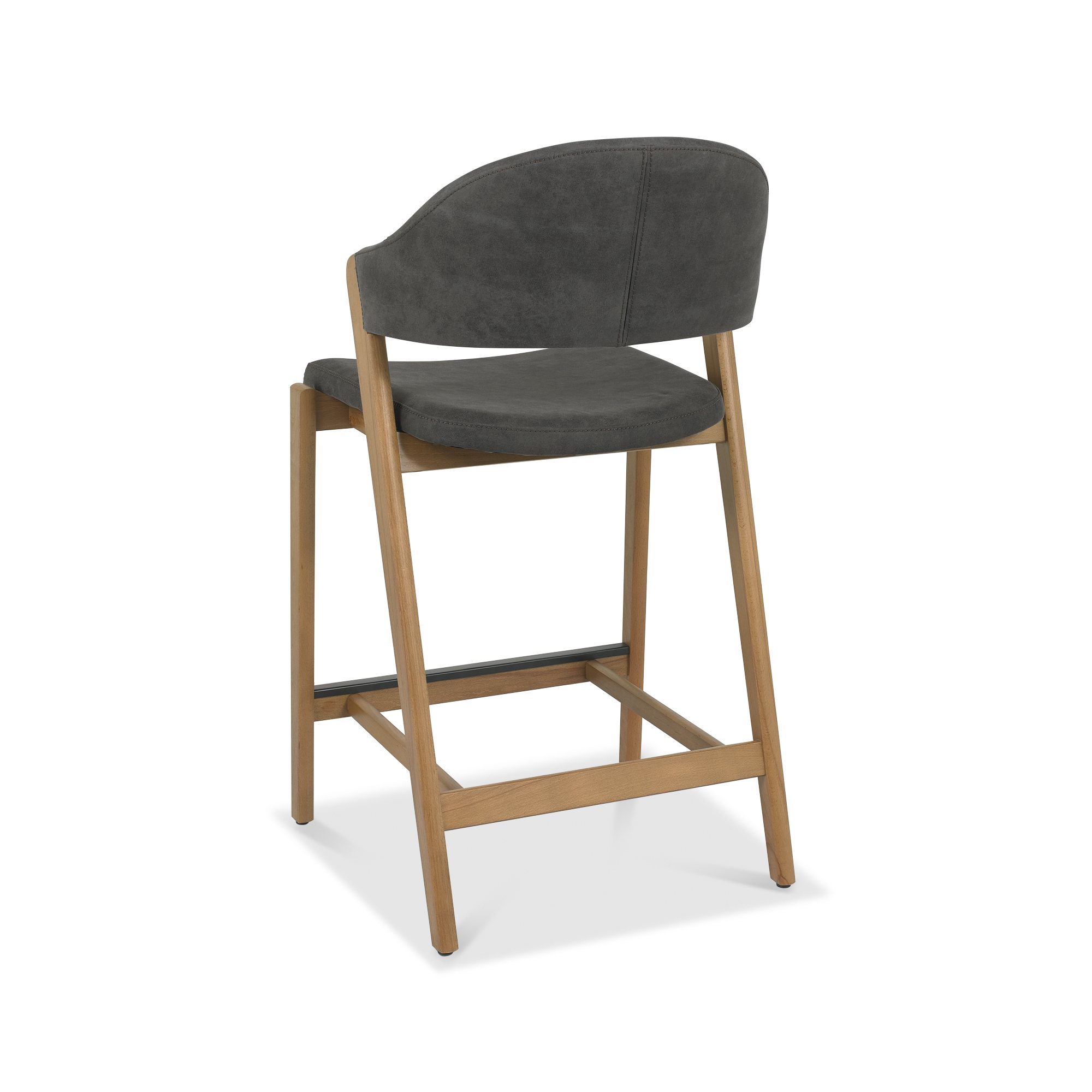 Rosen - Rustic Oak Bar Stool in Dark Grey Fabric