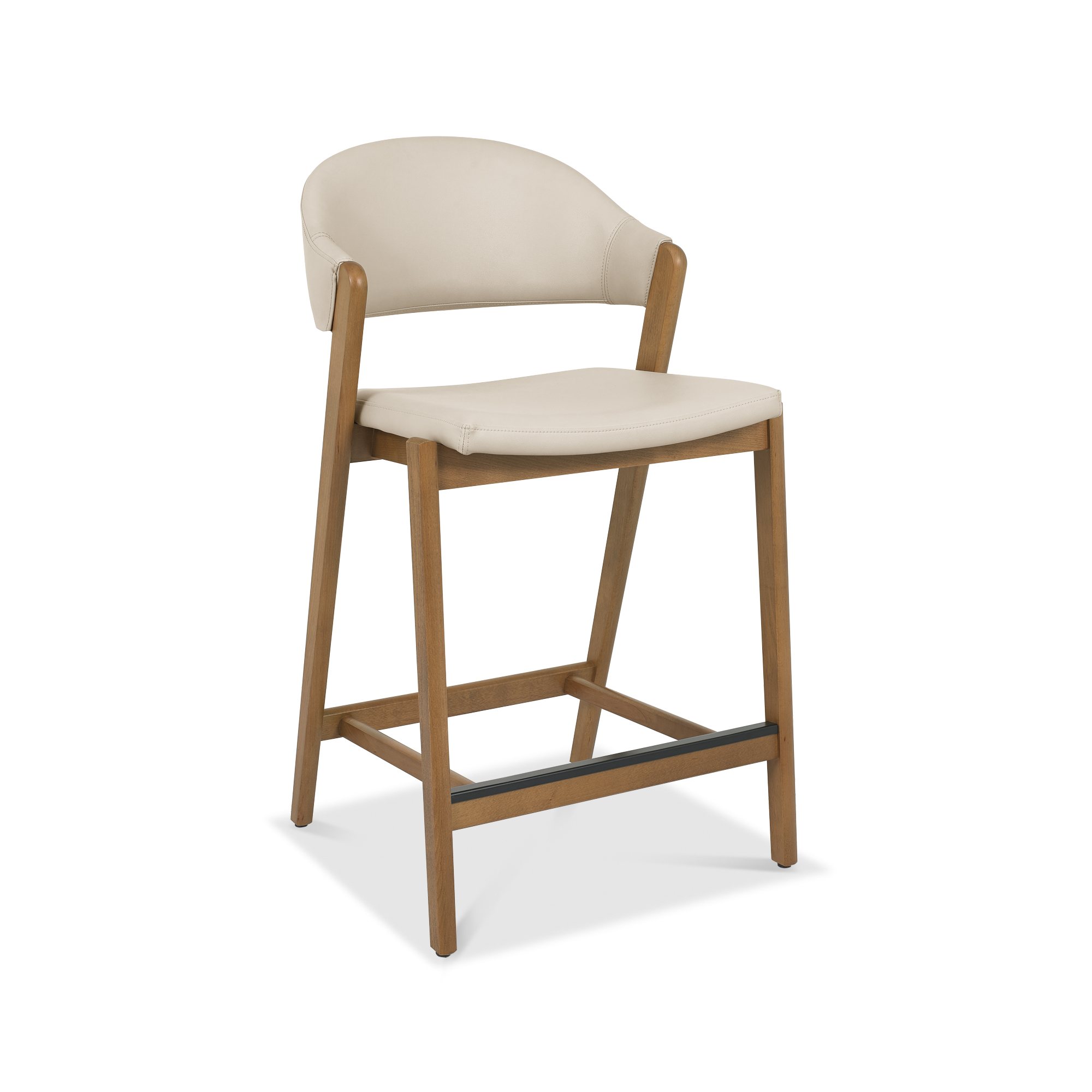 Rosen - Rustic Oak Bar Stool in Ivory Bonded Leather
