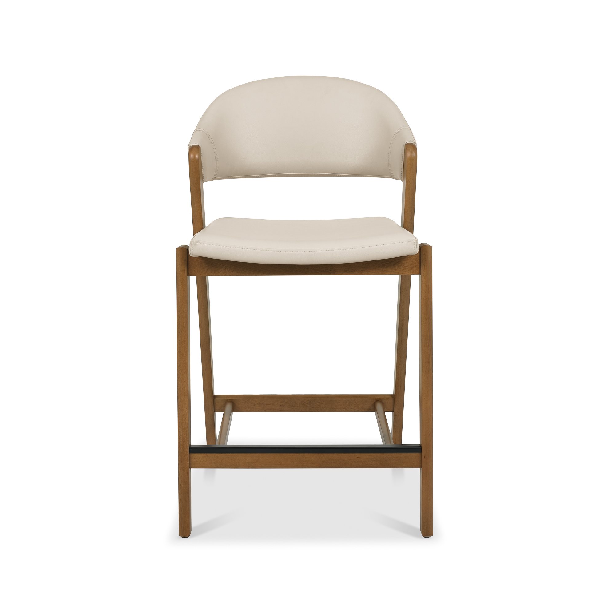 Rosen - Rustic Oak Bar Stool in Ivory Bonded Leather