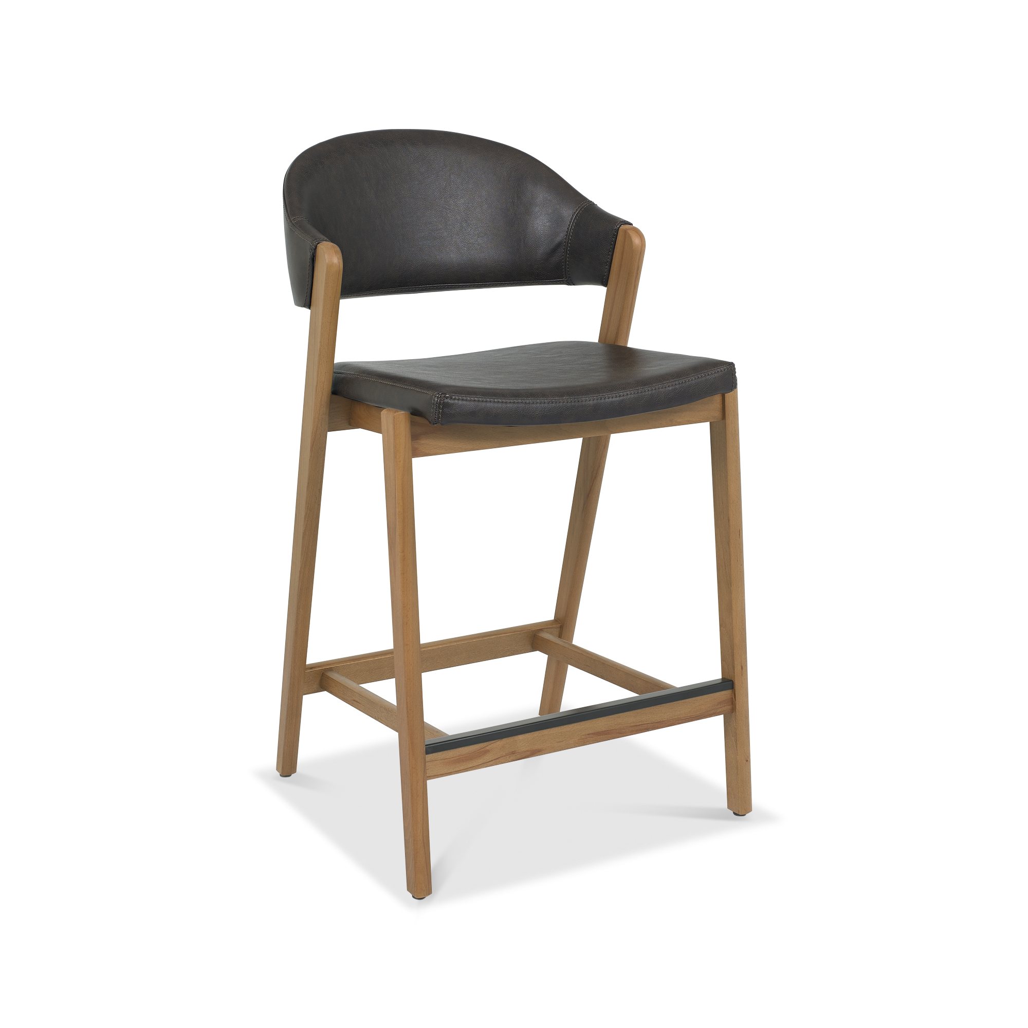 Rosen - Rustic Oak Bar Stool in Vintage Brown Bonded Leather
