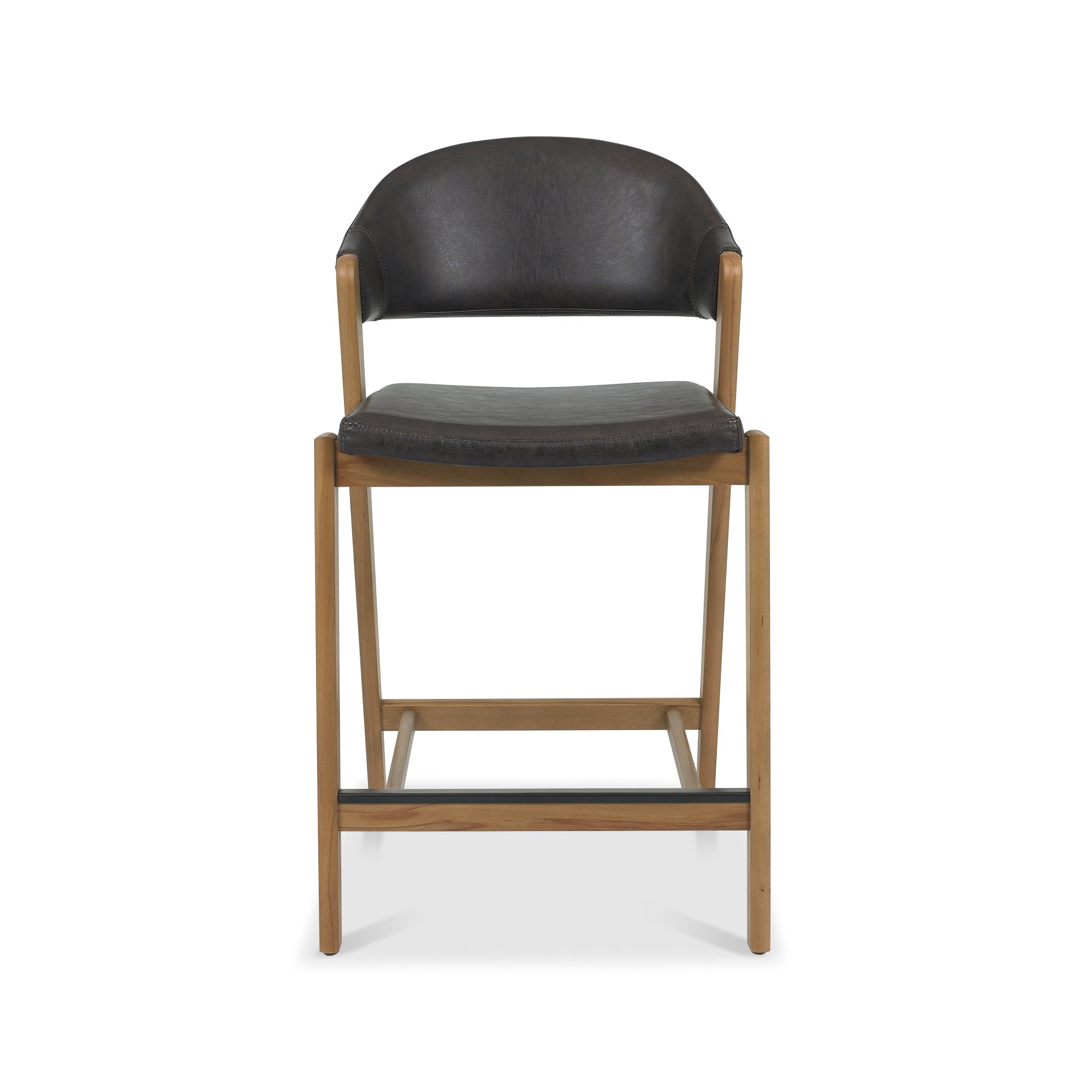 Rosen - Rustic Oak Bar Stool in Vintage Brown Bonded Leather