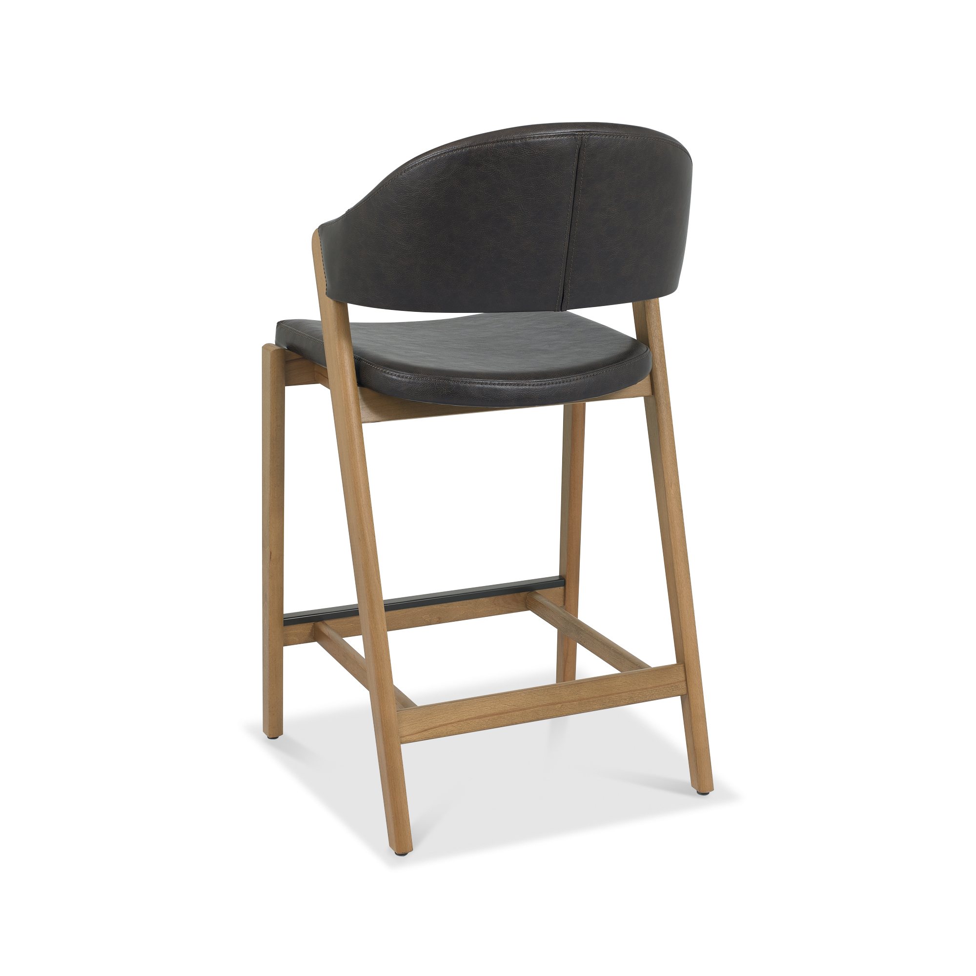 Rosen - Rustic Oak Bar Stool in Vintage Brown Bonded Leather