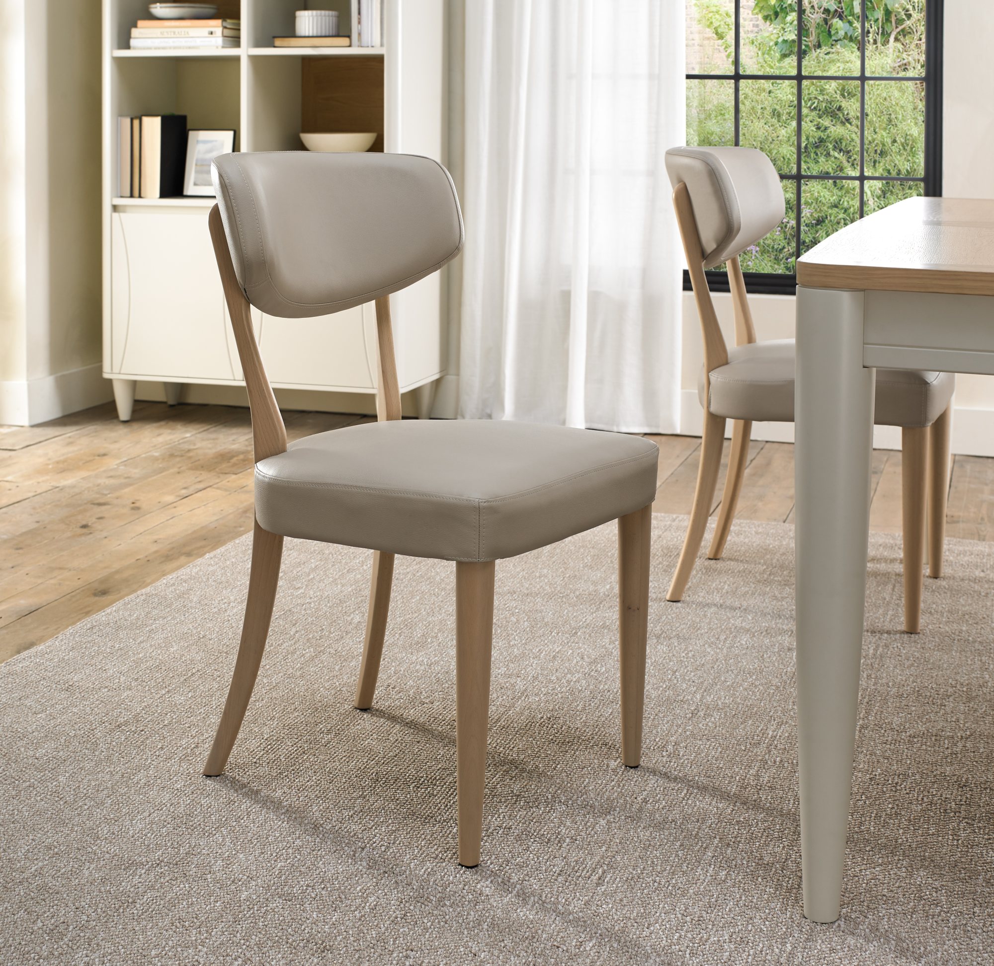 Norman Scandi Oak Upholstered Chairs in Ivory Bonded Leather