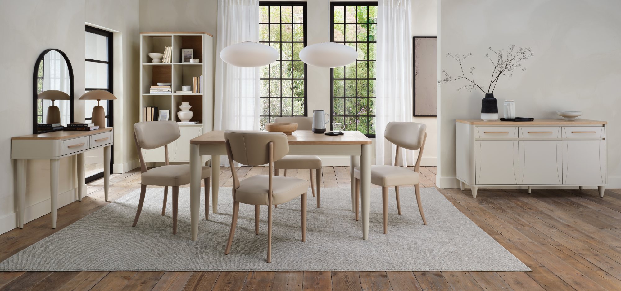 Norman - Scandi Oak Dining Chair in Ivory Bonded Leather (Pair)