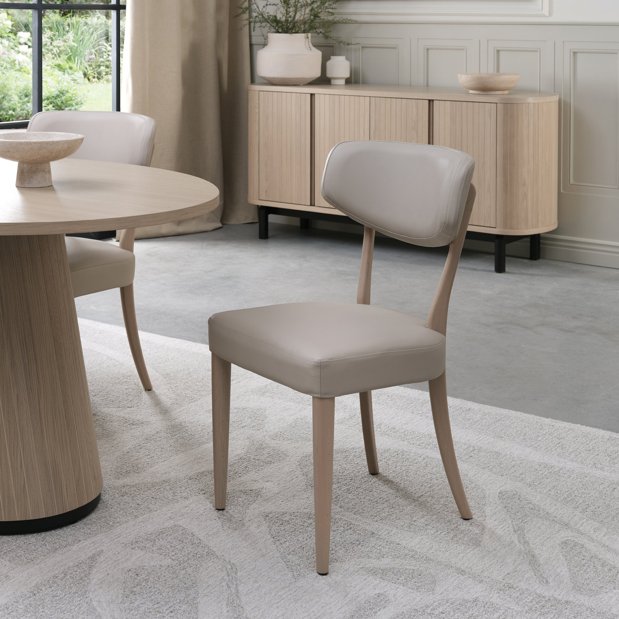 Norman - Scandi Oak Dining Chair in Ivory Bonded Leather (Pair)