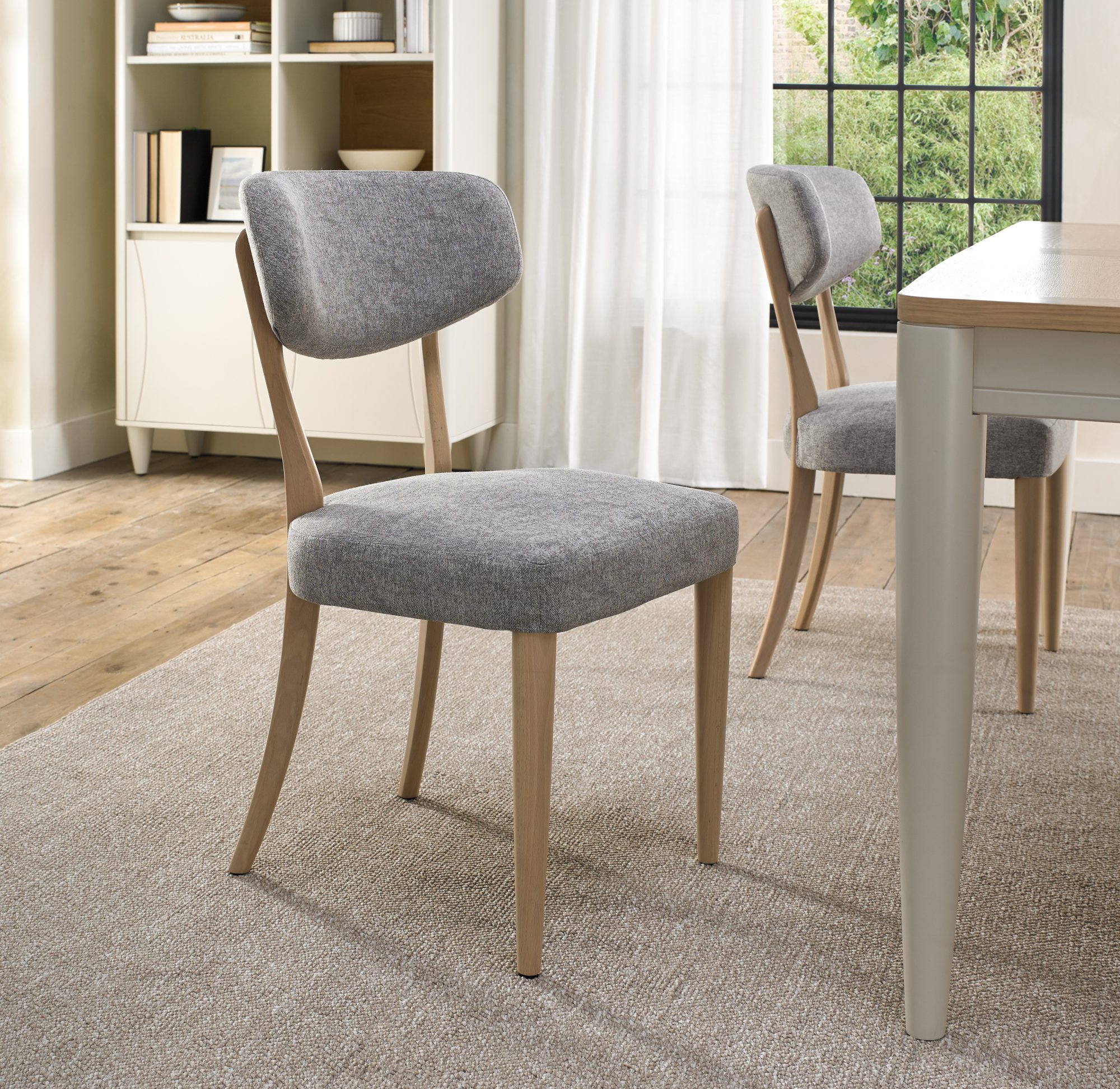 Norman Scandi Oak Upholstered Chairs in Grey Fabric