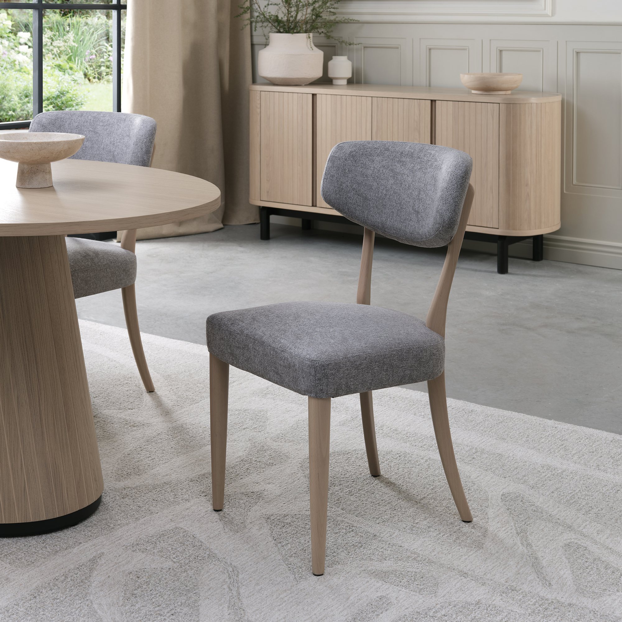 Norman - Scandi Oak Dining Chair in Grey Fabric (Pair)