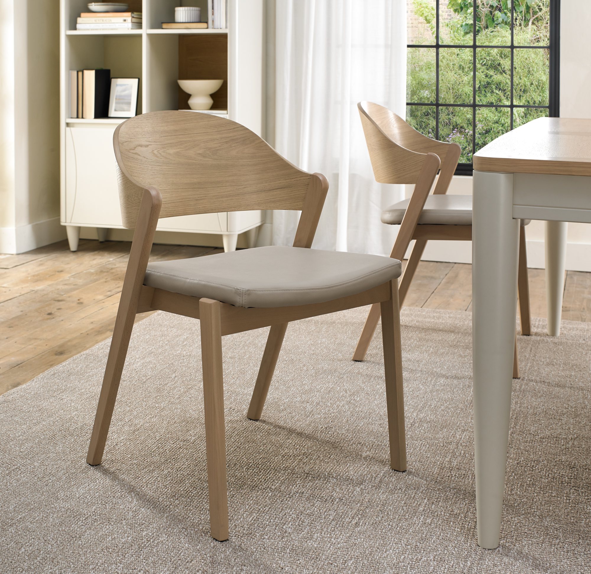 Astra Scandi Oak Ply Back Chair in Ivory Bonded Leather