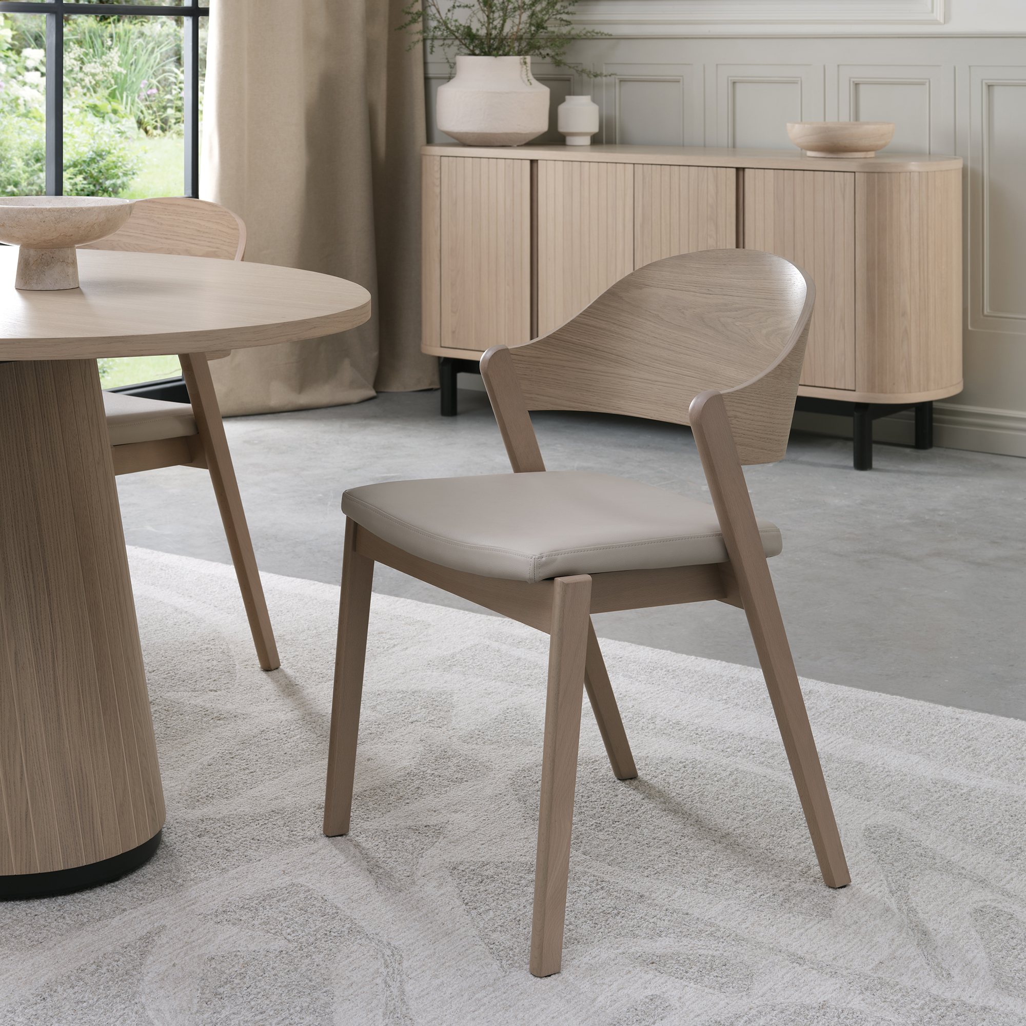 Astra - Scandi Oak Dining Chair in Ivory Bonded Leather (Pair)