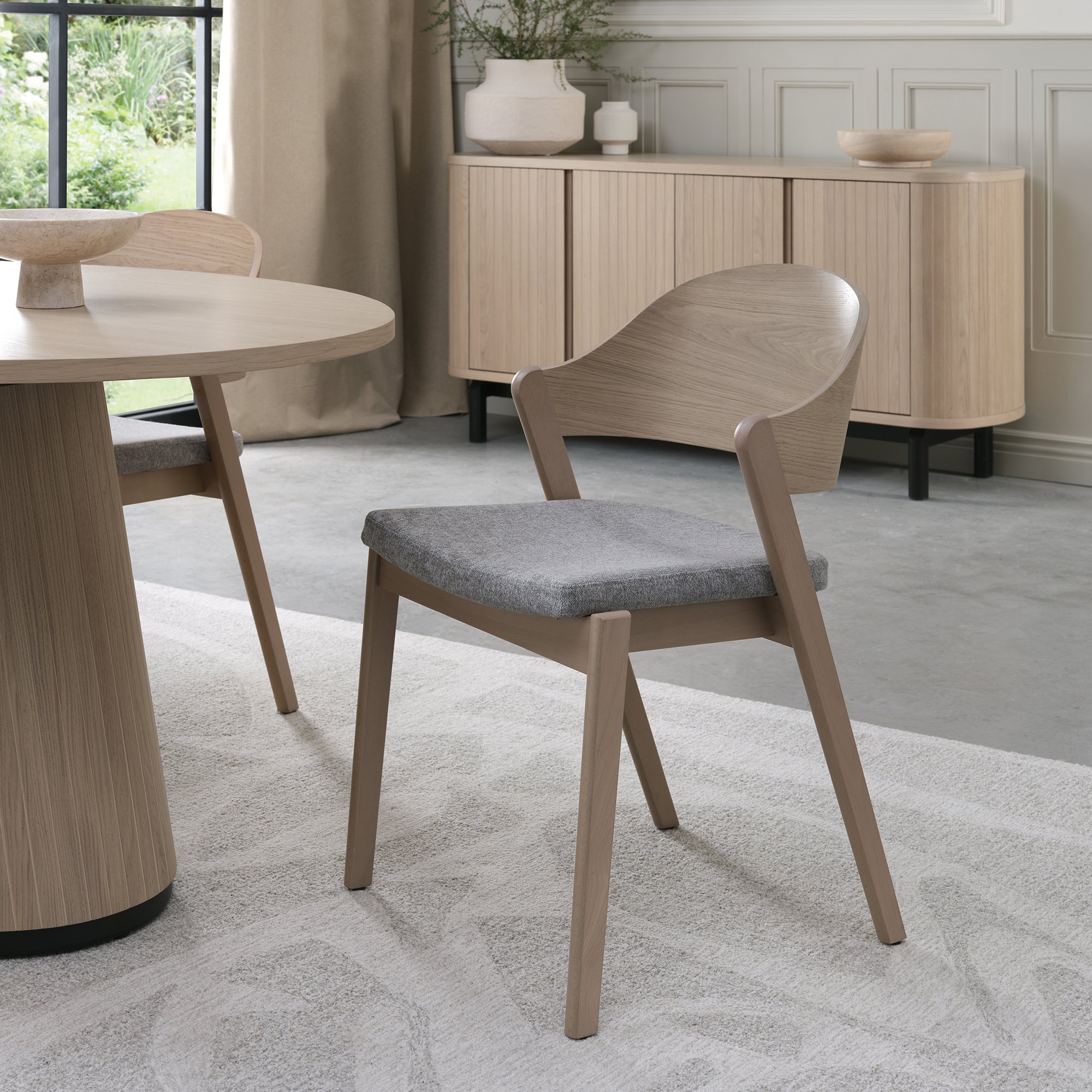 Astra - Scandi Oak Dining Chair in Grey Fabric (Pair)