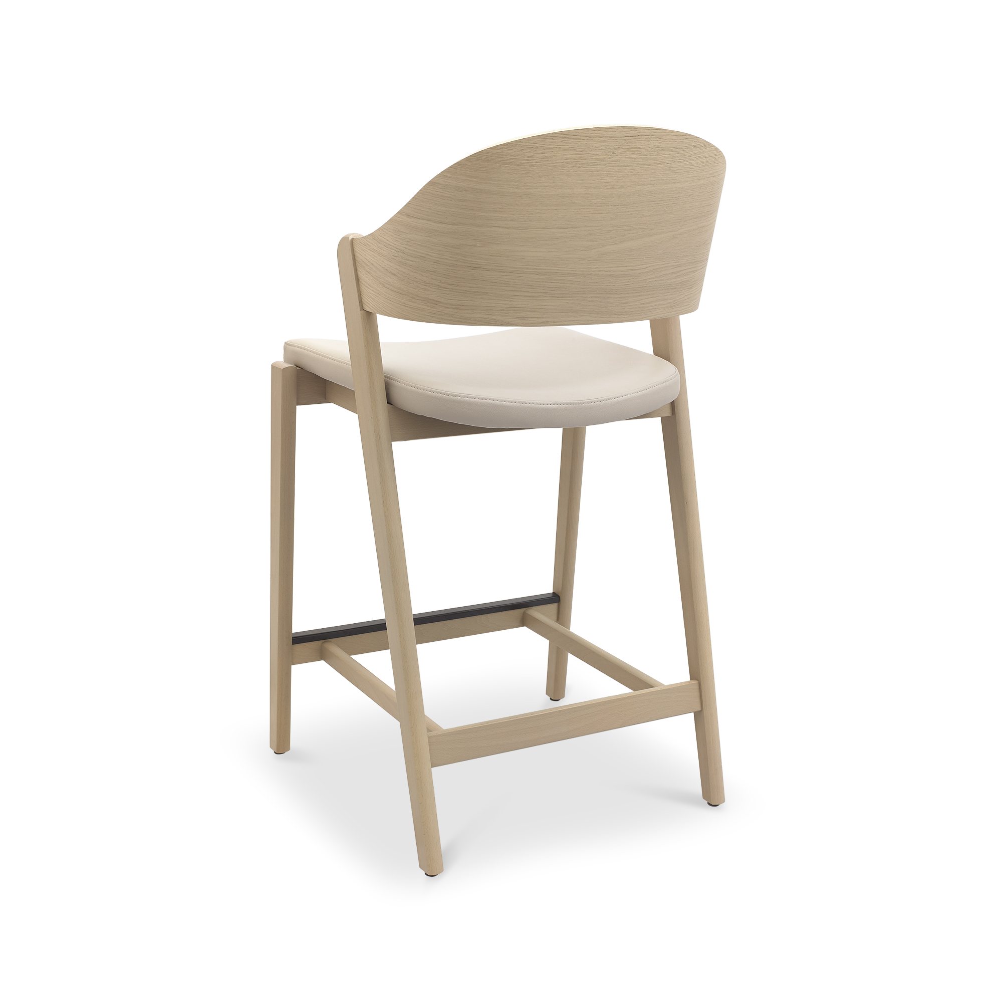 Astra - Scandi Oak Bar Stool in Ivory Bonded Leather