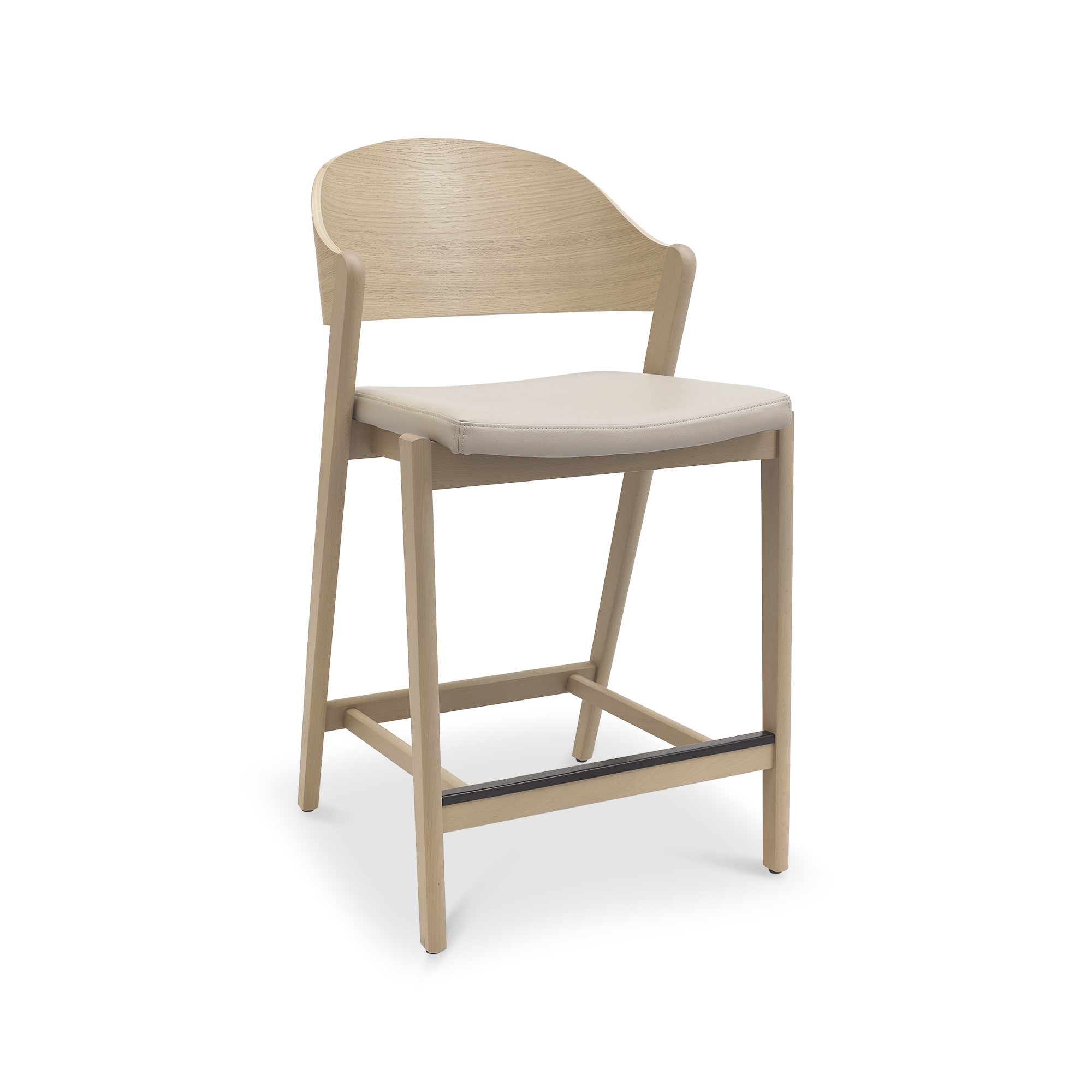 Astra - Scandi Oak Bar Stool in Ivory Bonded Leather