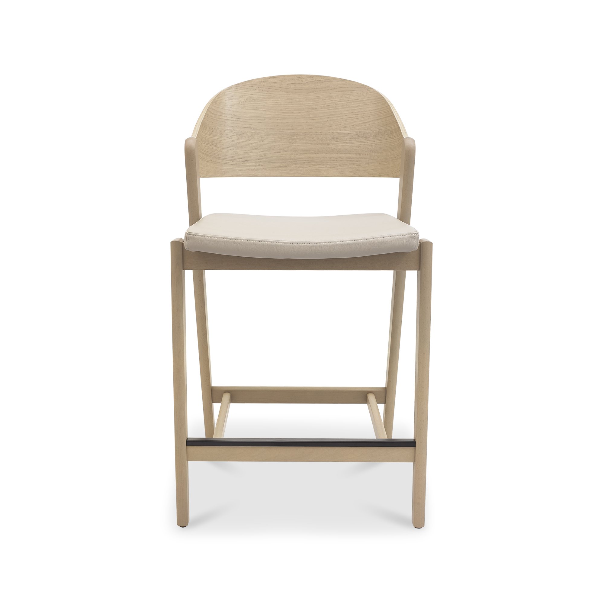 Astra - Scandi Oak Bar Stool in Ivory Bonded Leather
