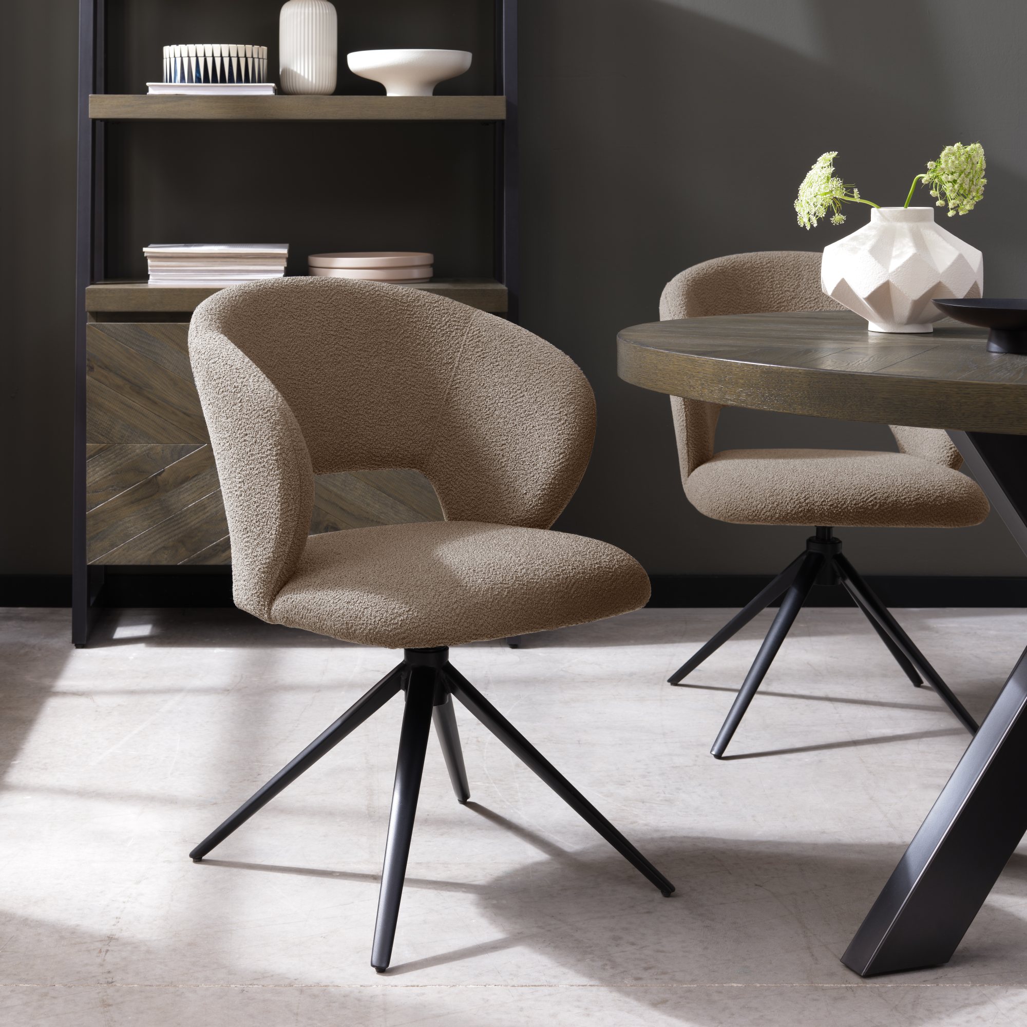Stella - Swivel Chair in Beige Boucle Fabric