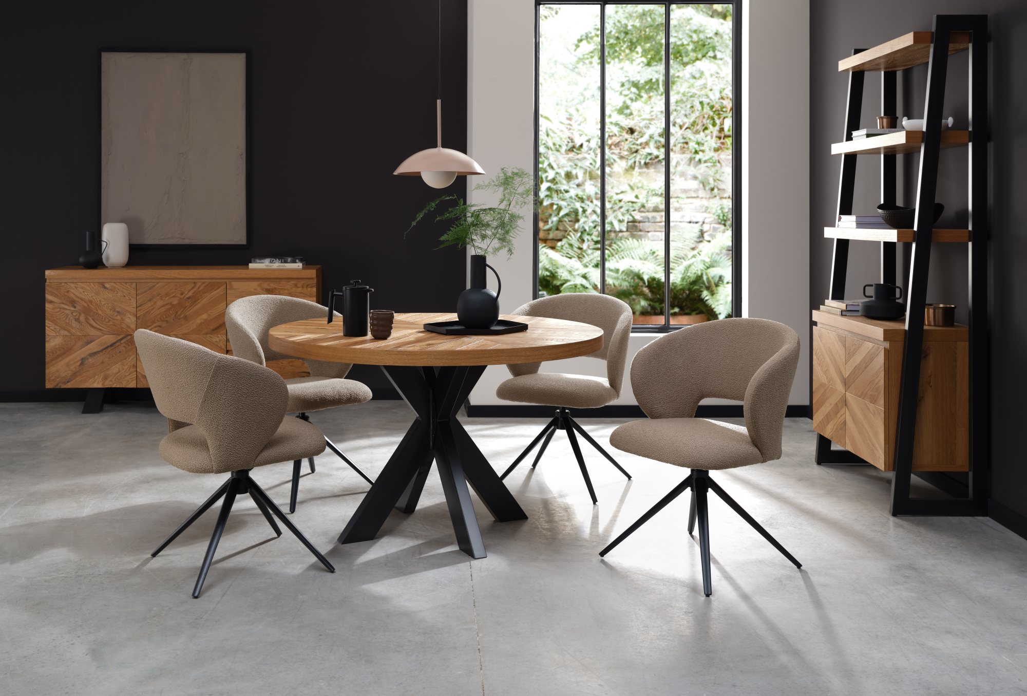 Stella - Swivel Chair in Beige Boucle Fabric