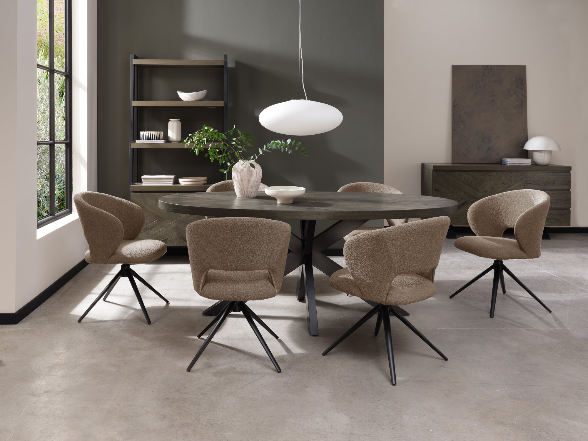 Stella - Swivel Chair in Beige Boucle Fabric