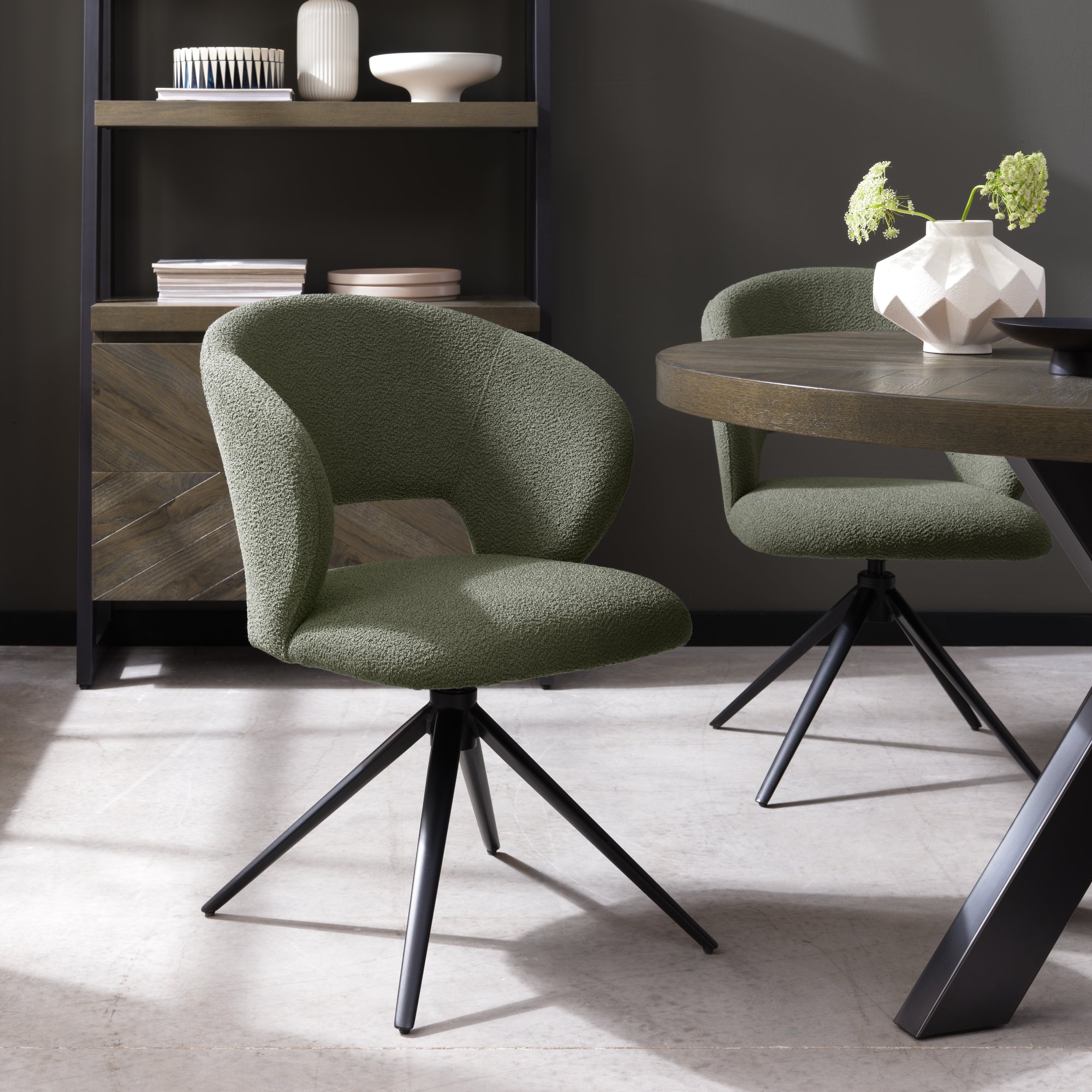 Stella - Swivel Chair in Green Boucle Fabric