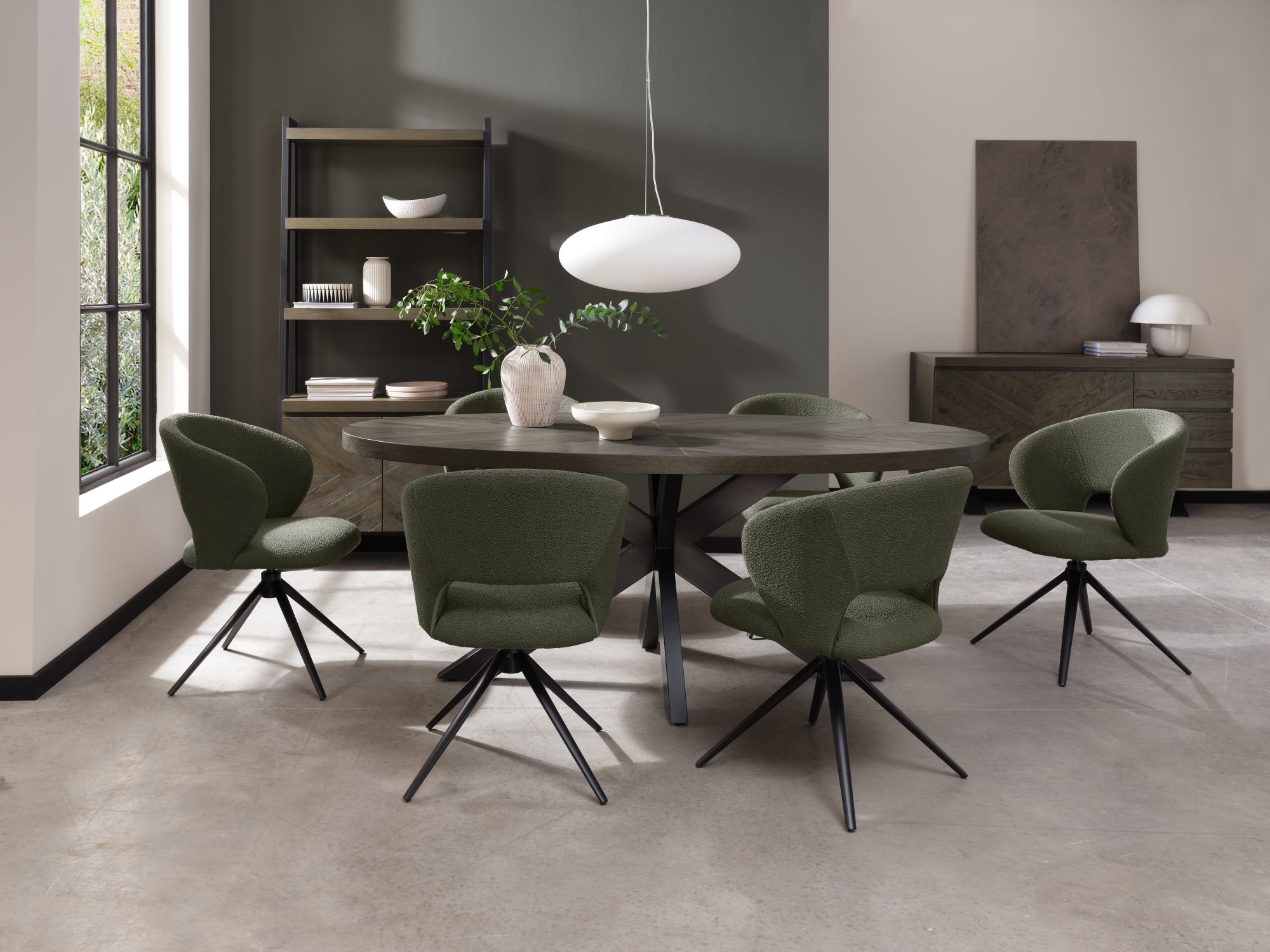 Stella - Swivel Chair in Green Boucle Fabric