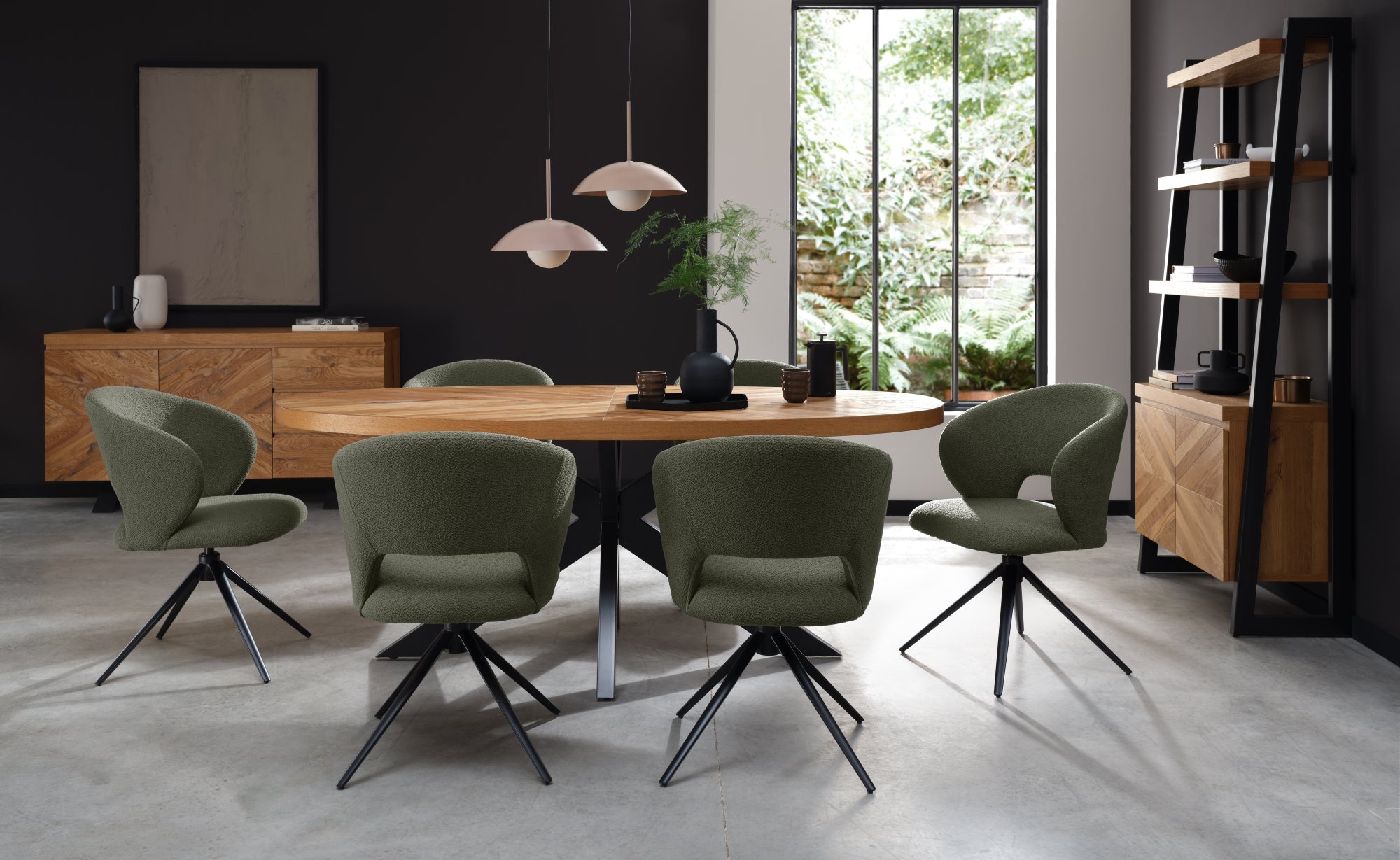 Stella - Swivel Chair in Green Boucle Fabric