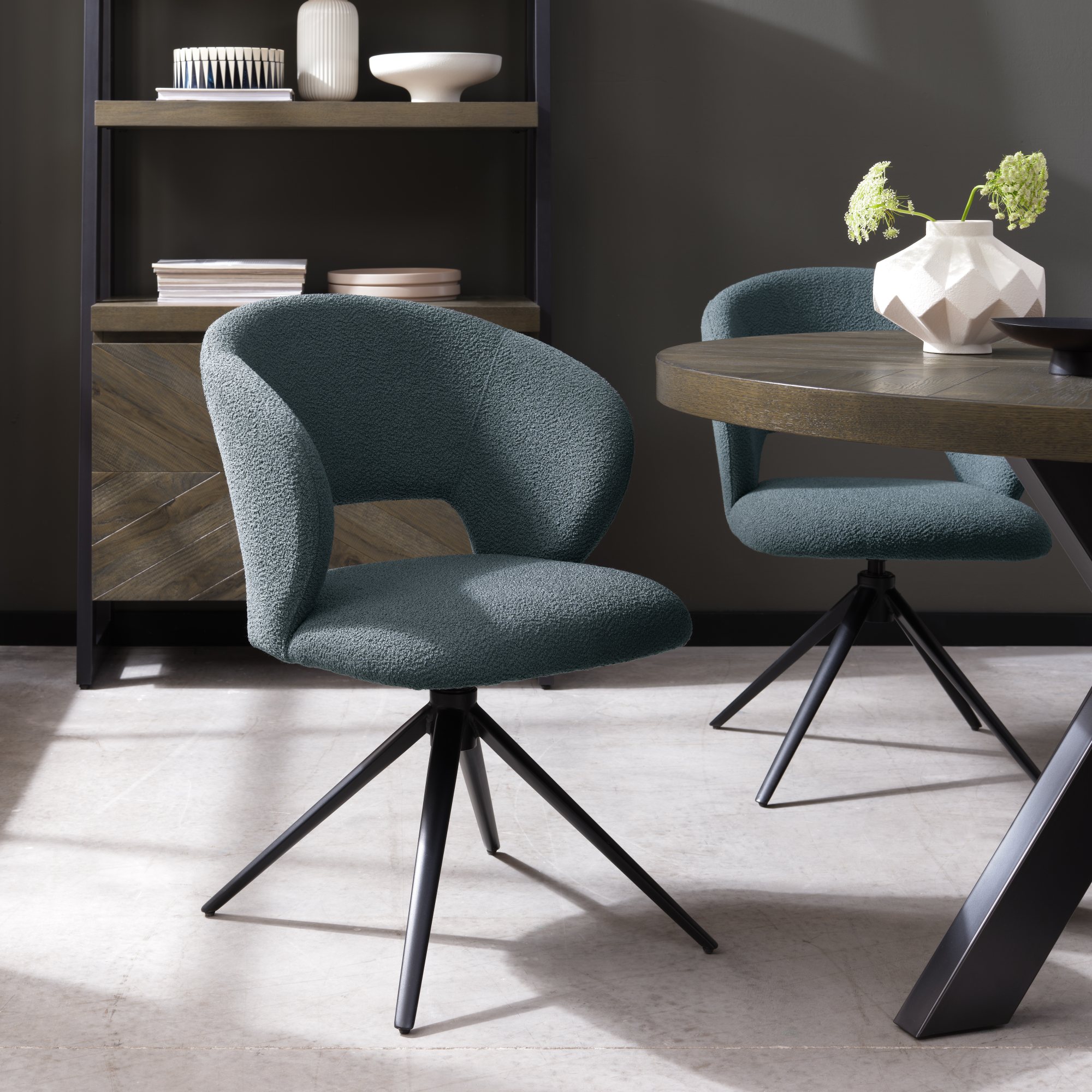 Stella - Swivel Chair in Blue Boucle Fabric