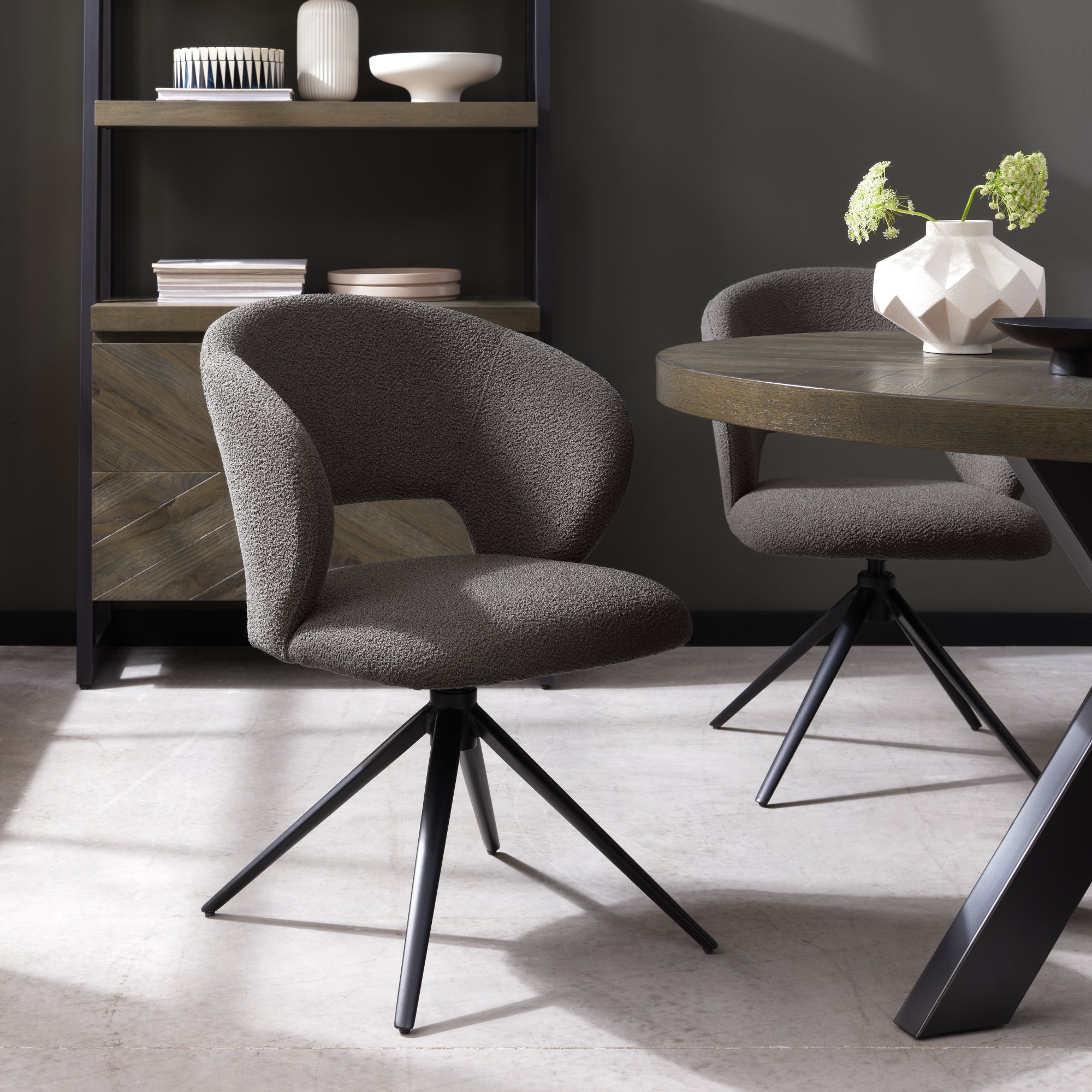 Stella - Swivel Chair in Grey Boucle Fabric