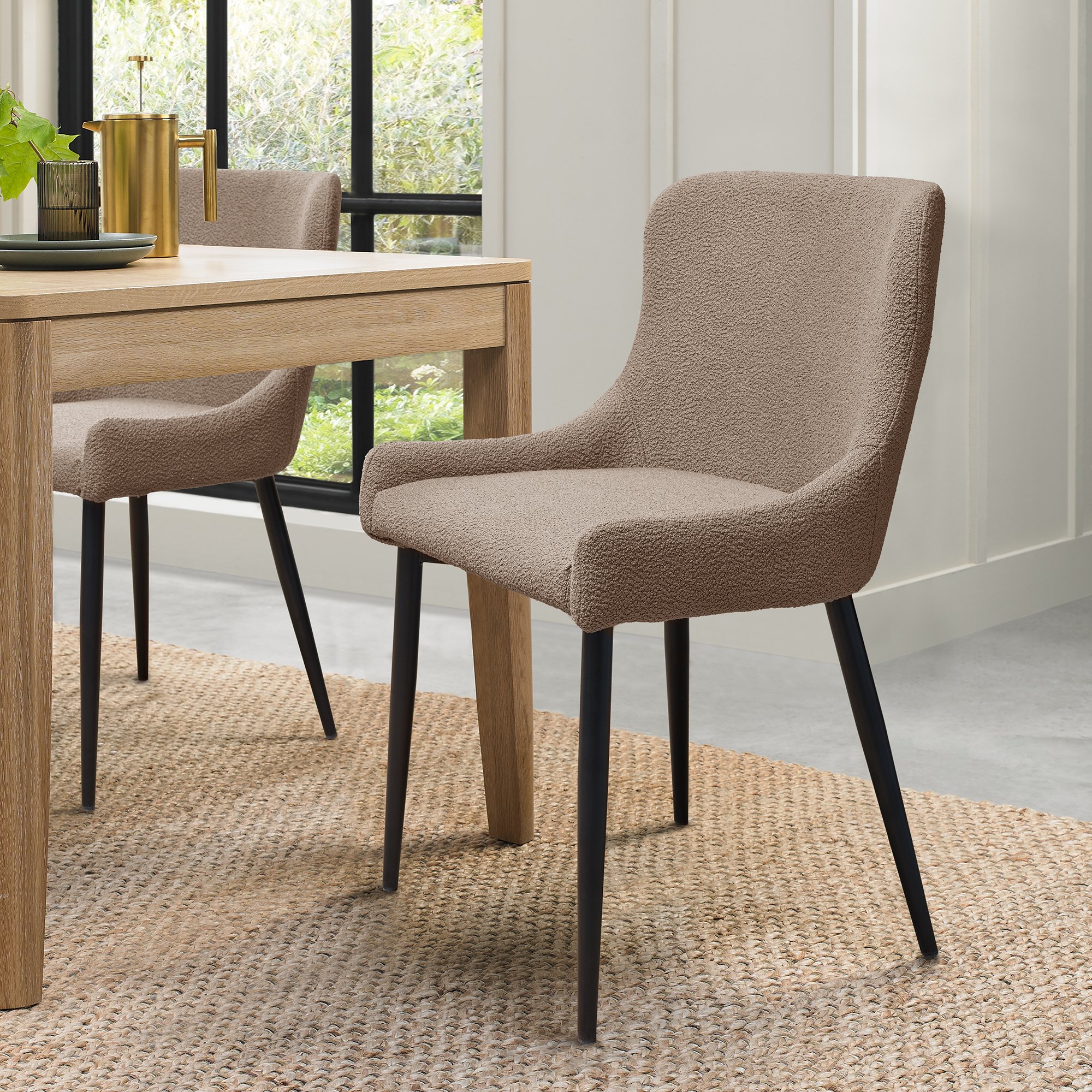 Rubens Mocha Beige Boucle Fabric Chairs with Black Legs
