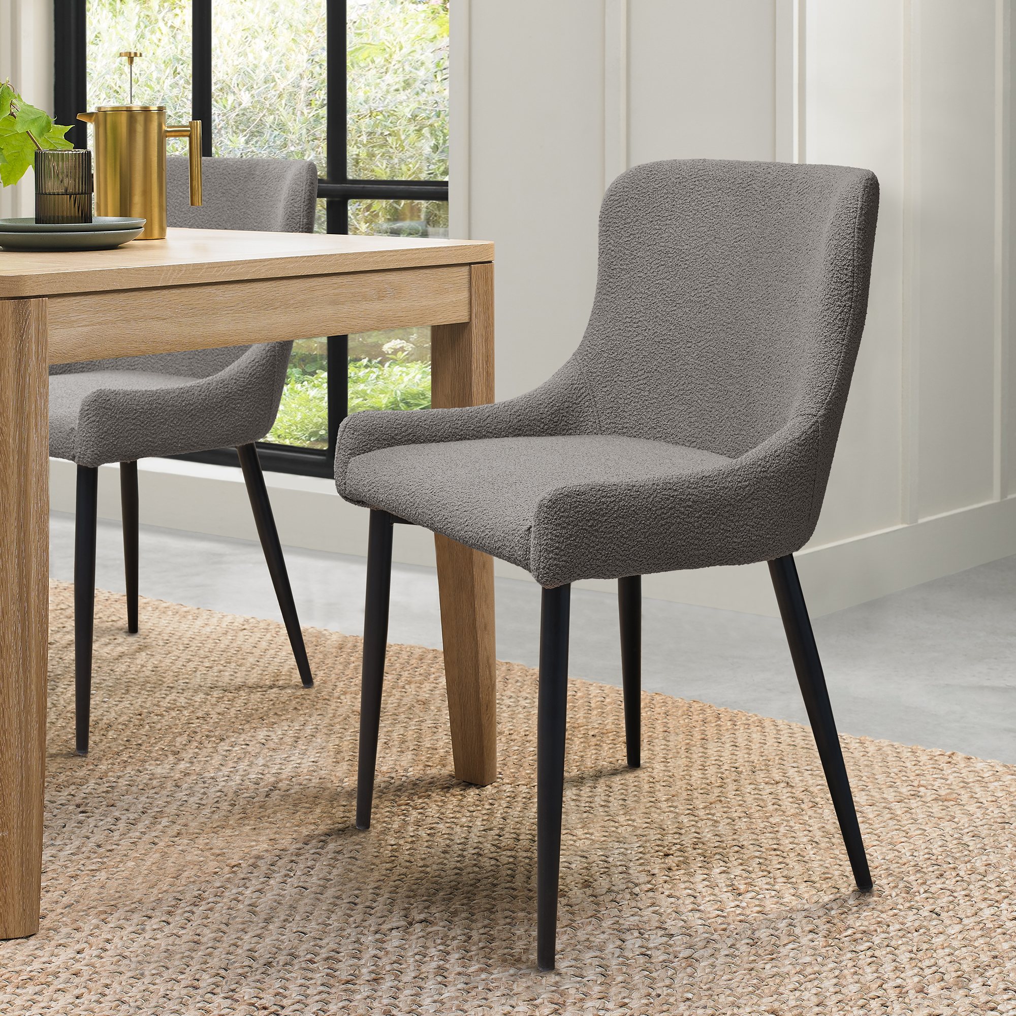 Rubens Grey Boucle Fabric Chair with Black Legs
